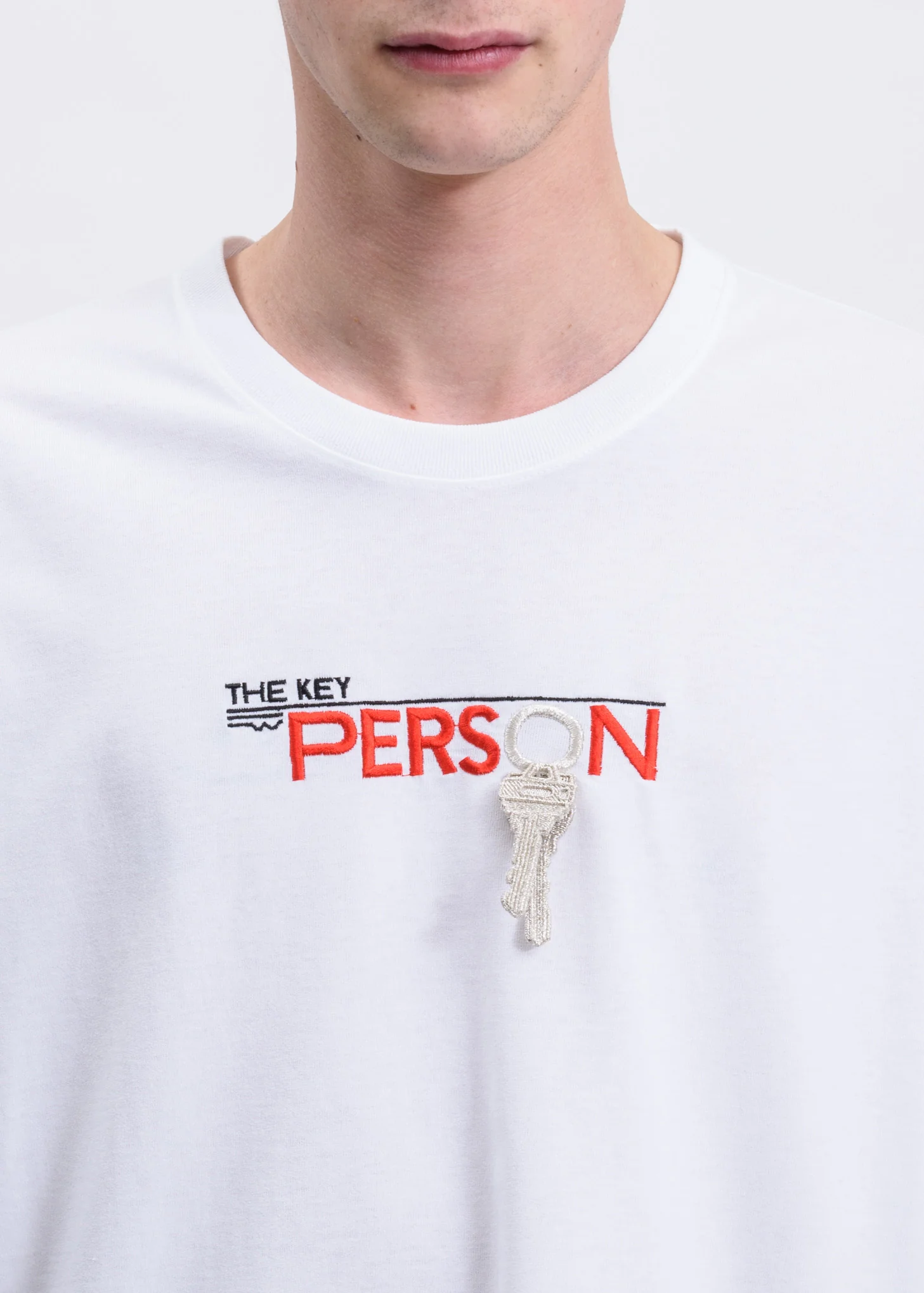 White "Key Person" Embroidery T-Shirt - Image 2