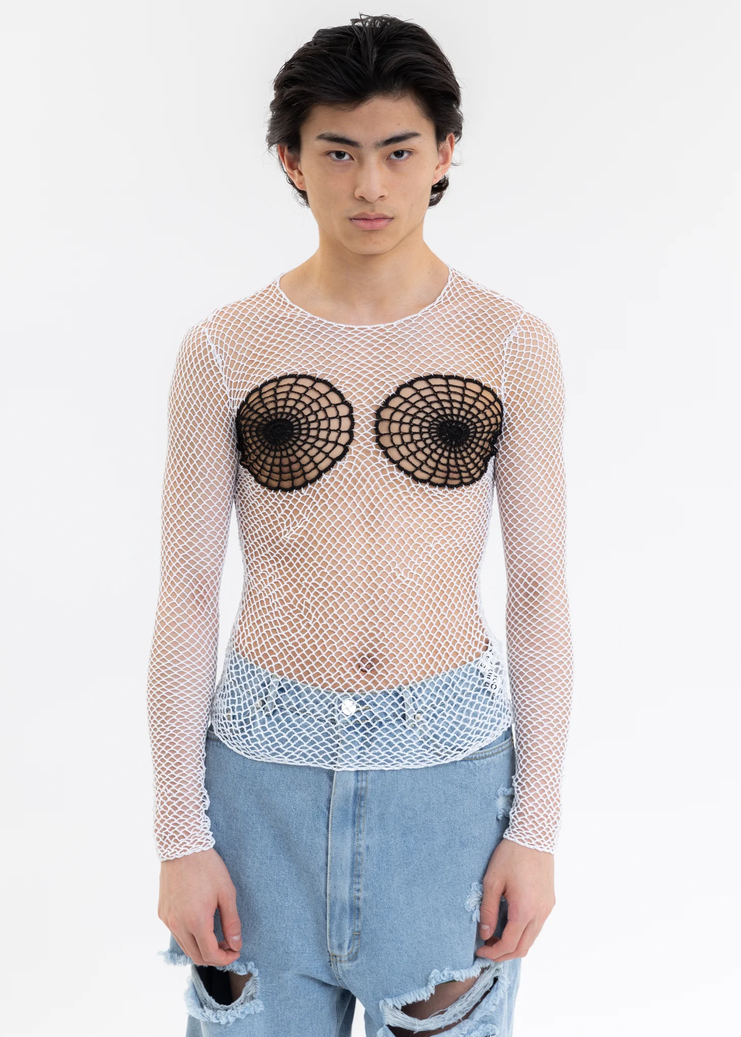 White Knitting Crochet Long Sleeve Top