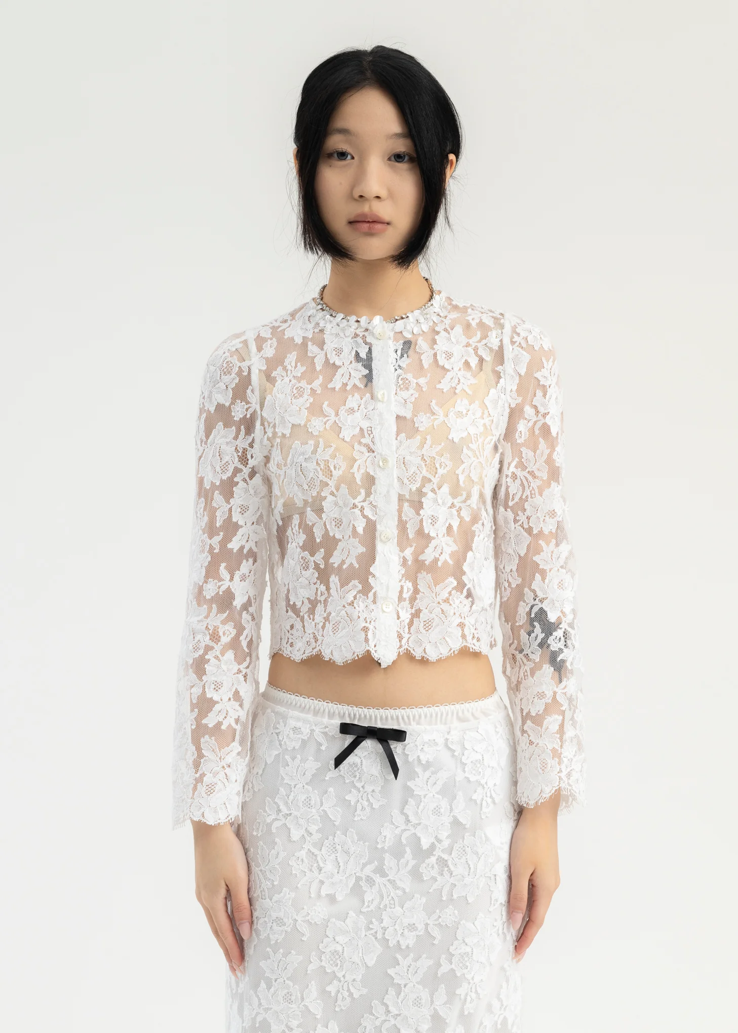 White Lace Round Neck Top