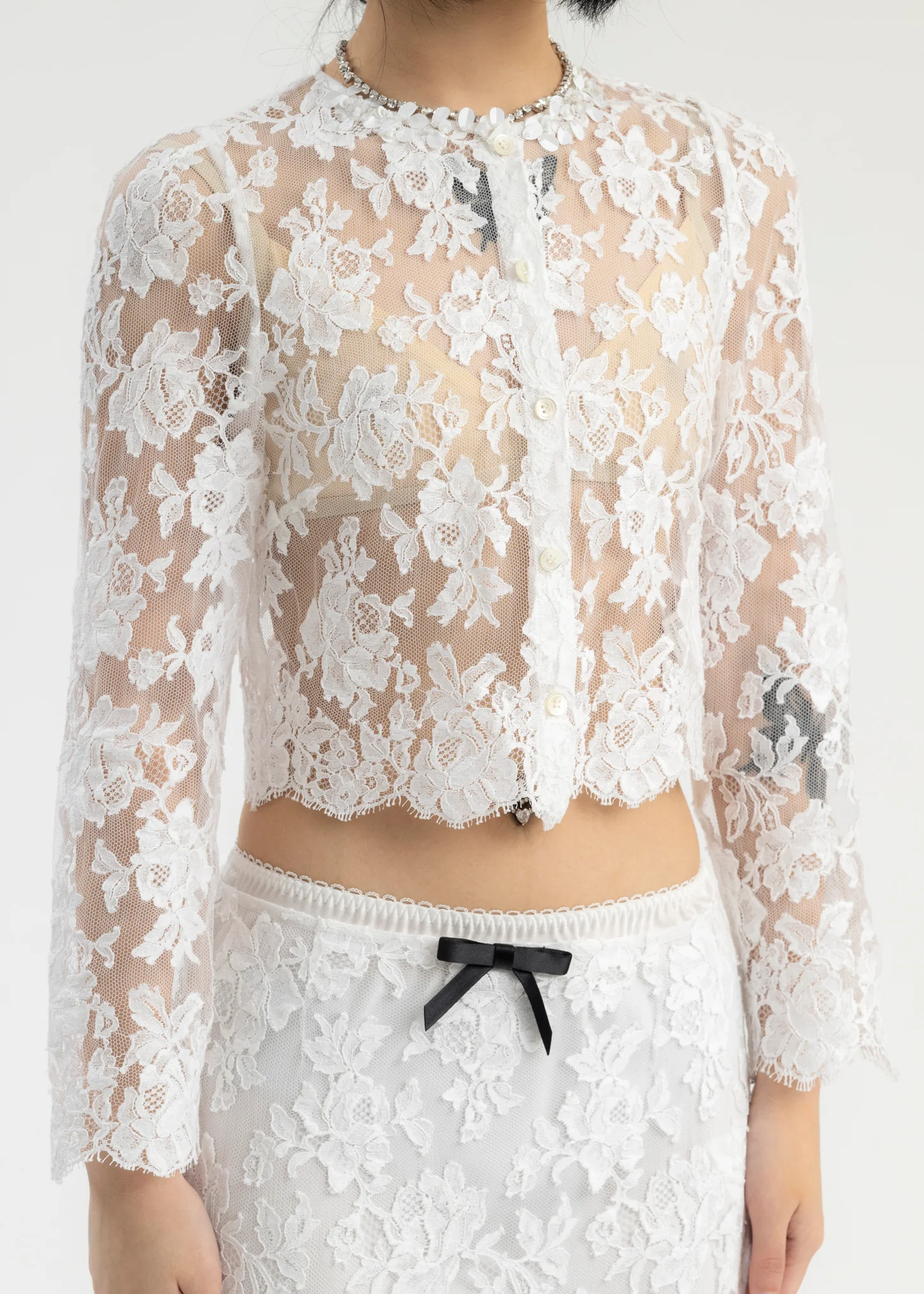 White Lace Round Neck Top - Image 2