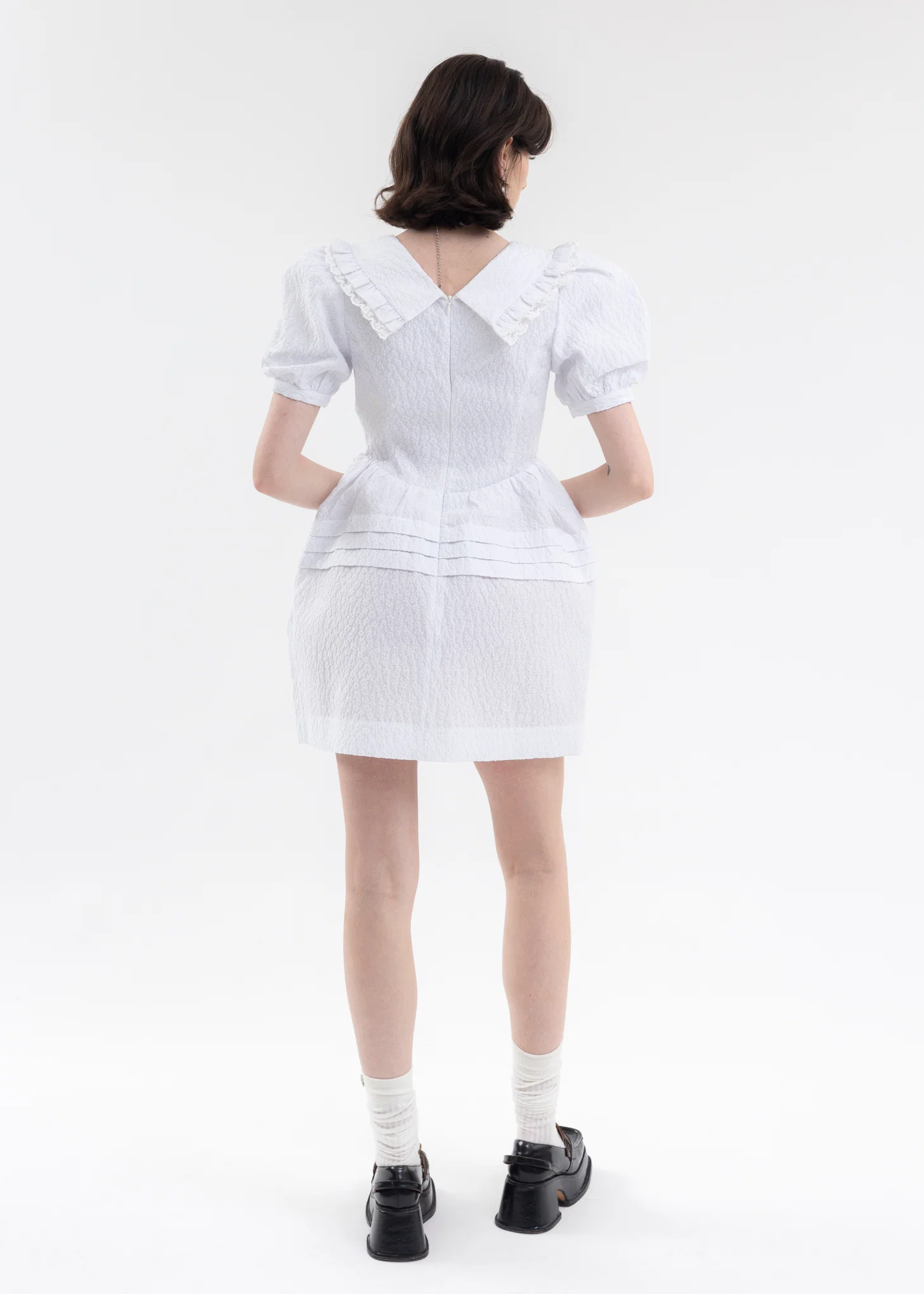 White Lace-Trimmed V-Neck Dress - Image 4