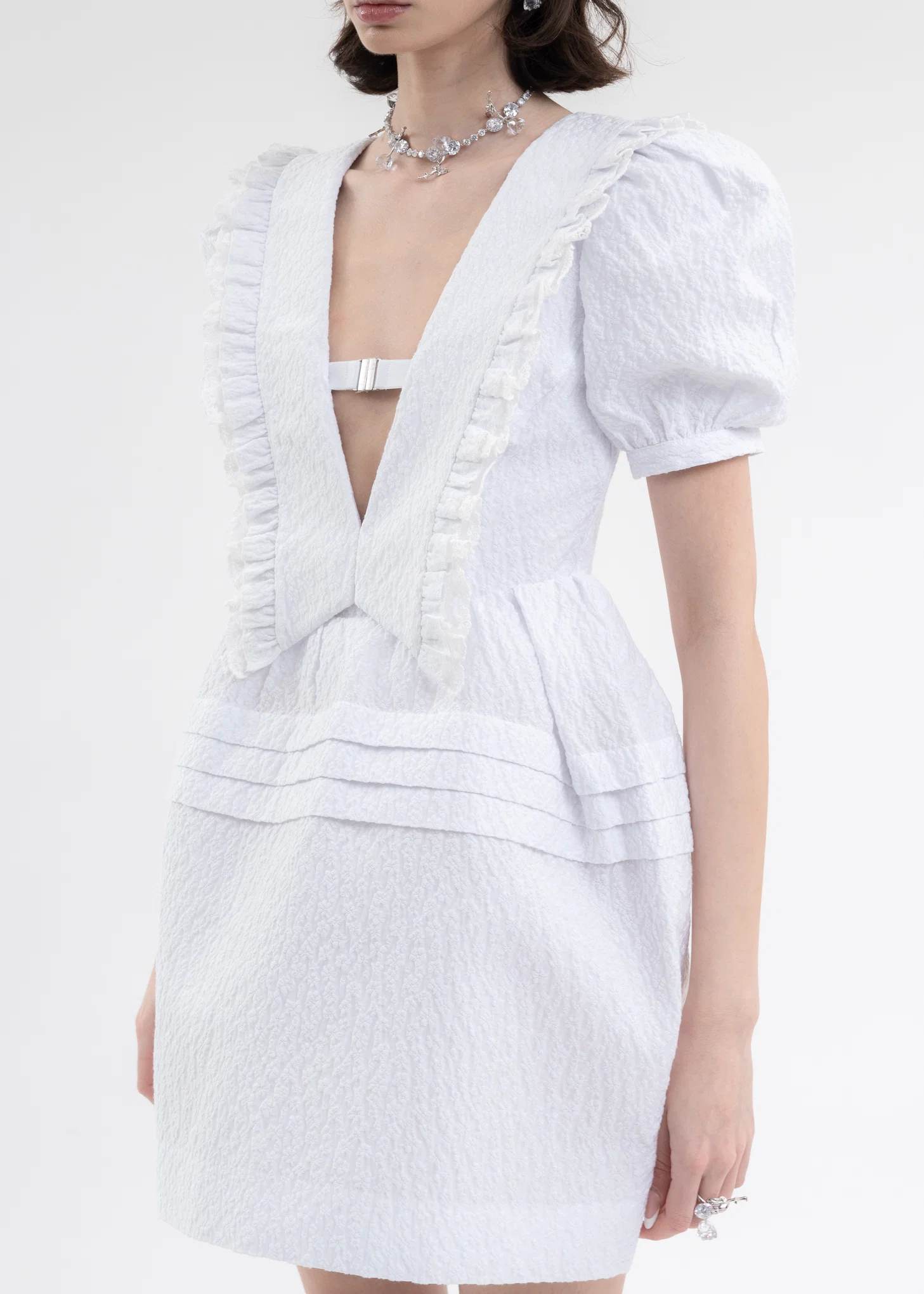 White Lace-Trimmed V-Neck Dress - Image 5