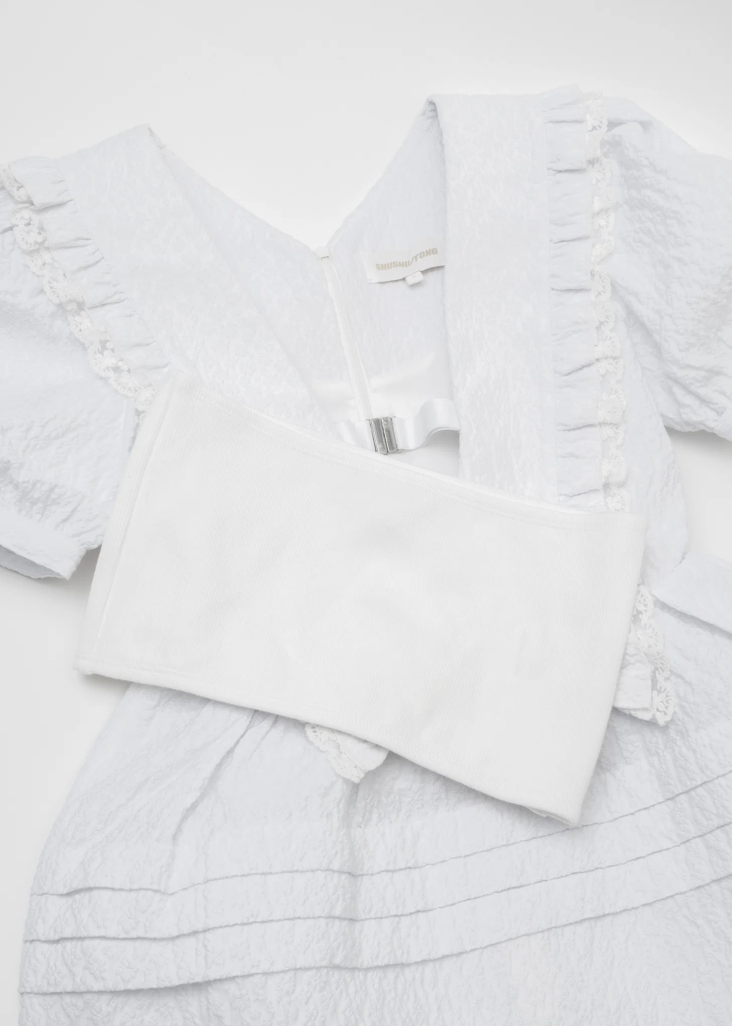 White Lace-Trimmed V-Neck Dress - Image 7