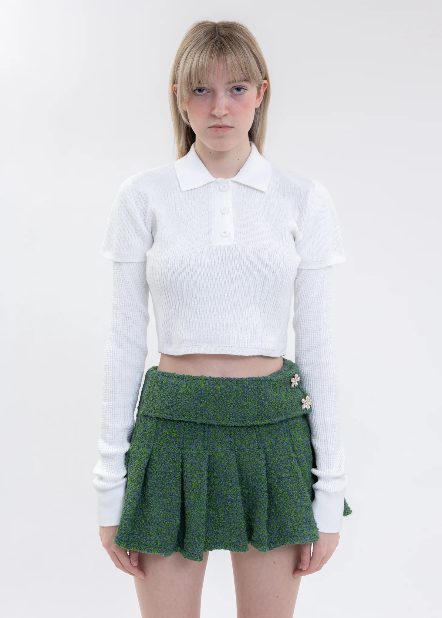 White Layered Thermal Long Sleeve Polo