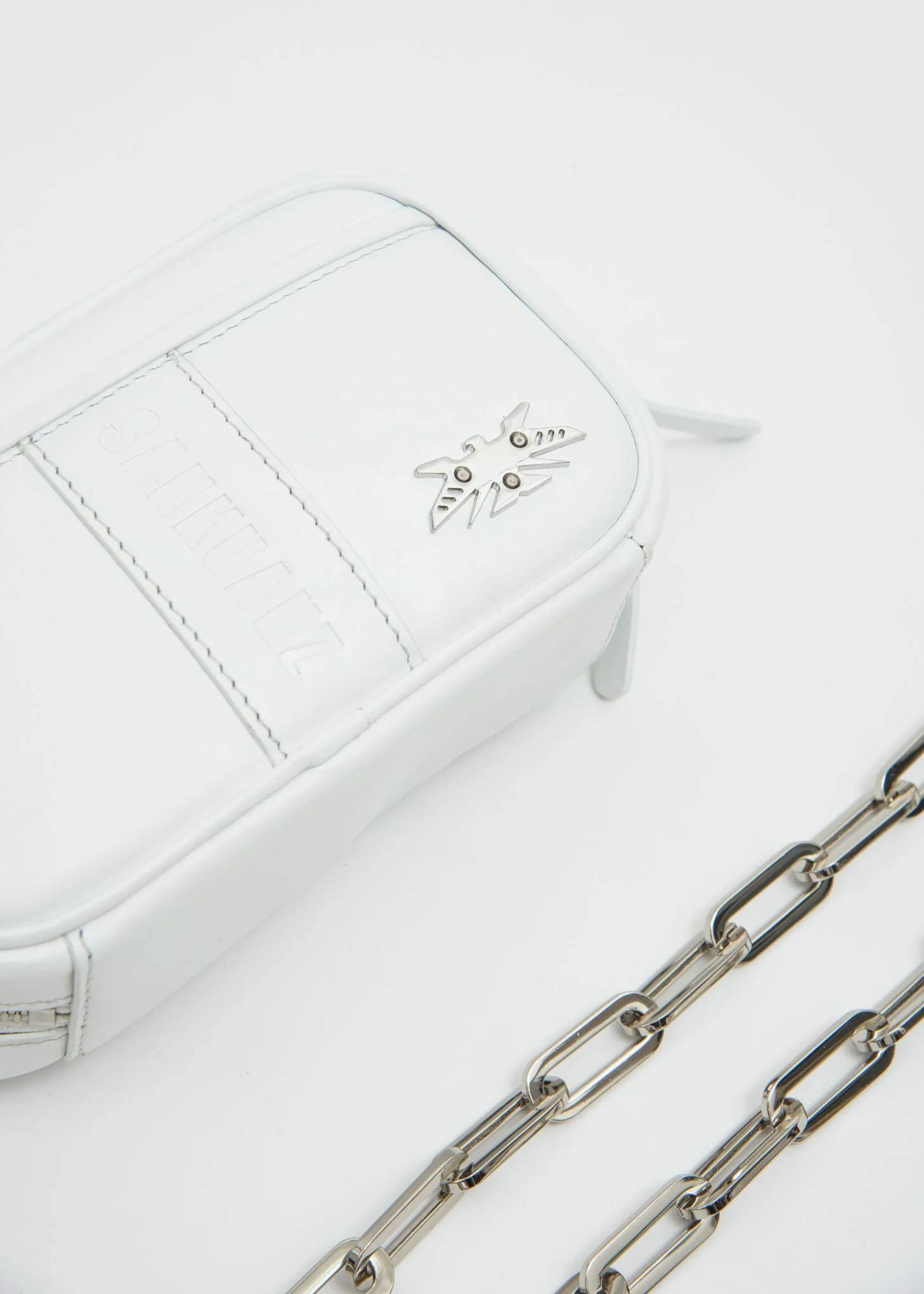 White Leather Chain Pouch - Image 3