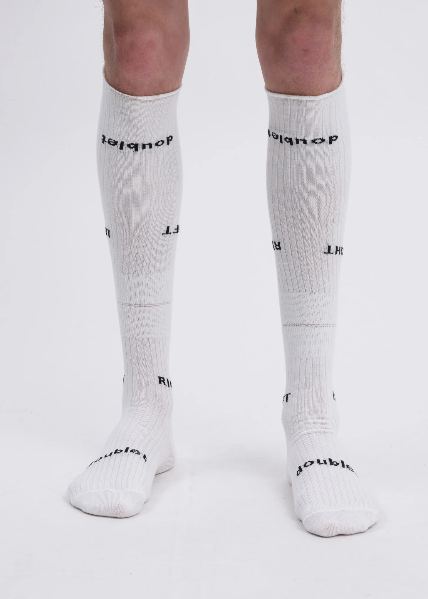 White "Left And Right" High Socks