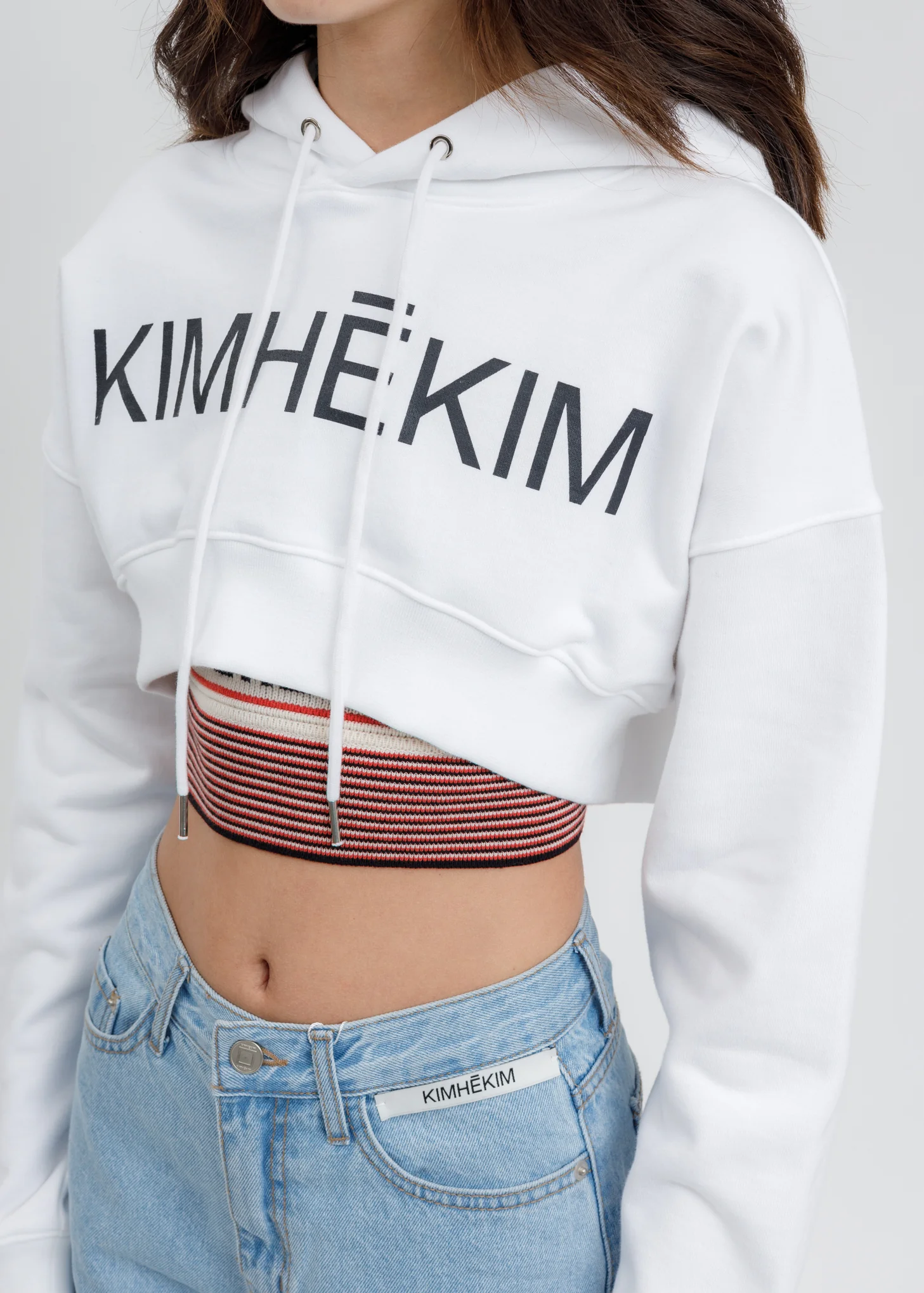 White Logo Cropped Hoodie - Image 2