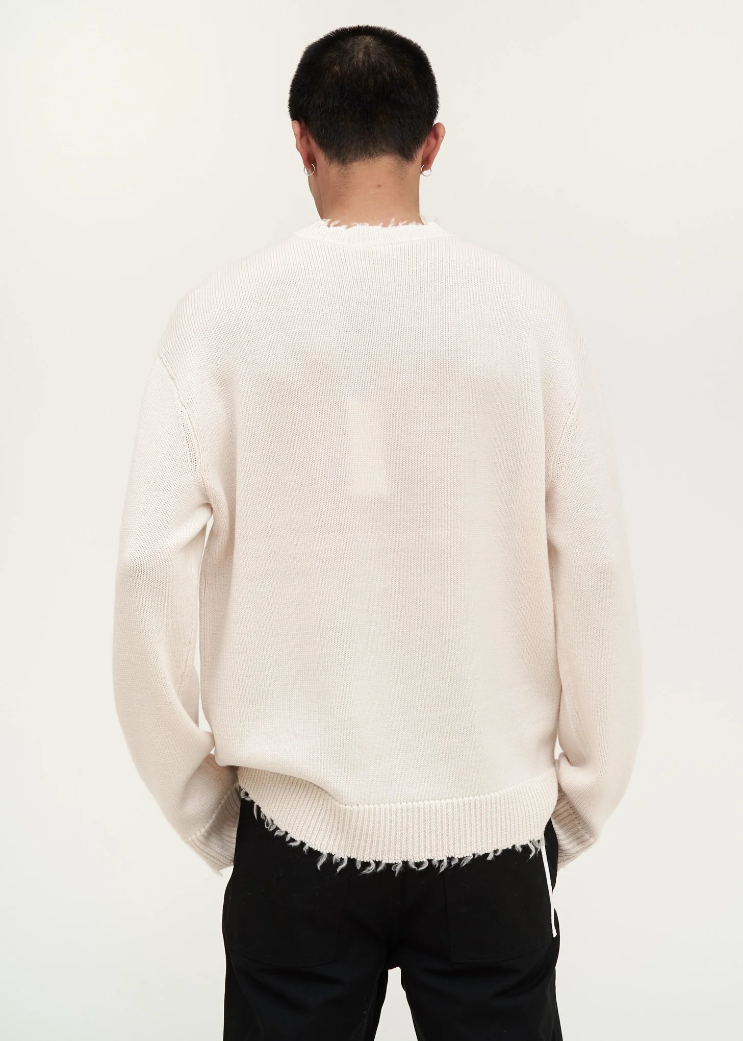White Logo Distressed Knit Sweater - Image 3