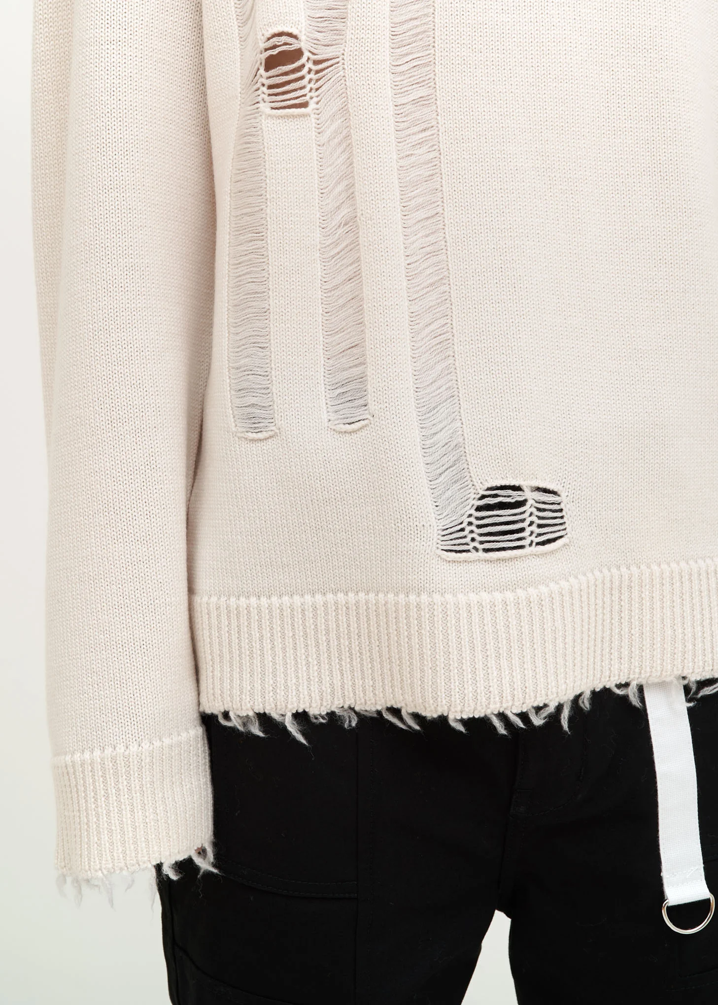 White Logo Distressed Knit Sweater - Image 5