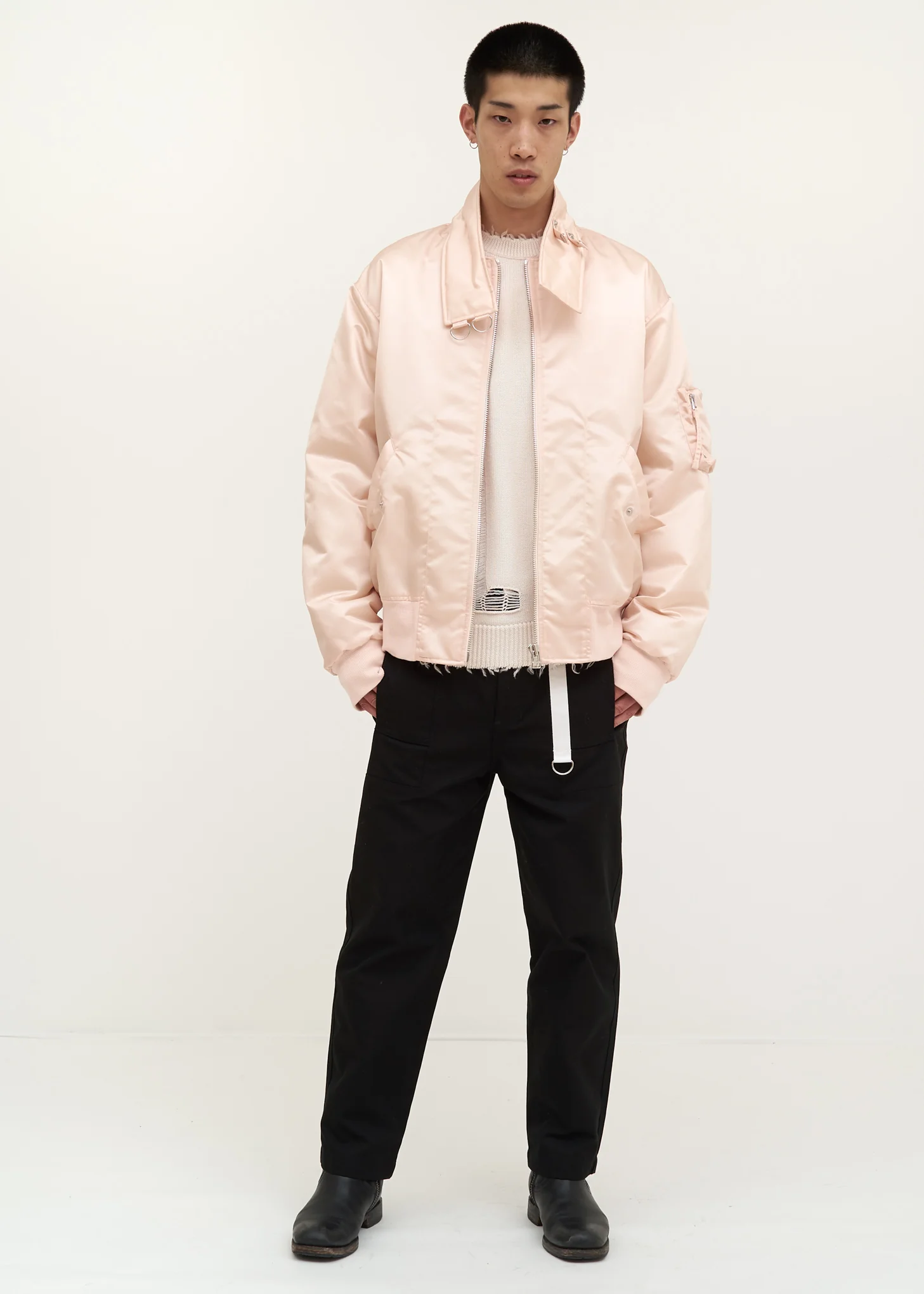 White Logo Distressed Knit Sweater - Image 7