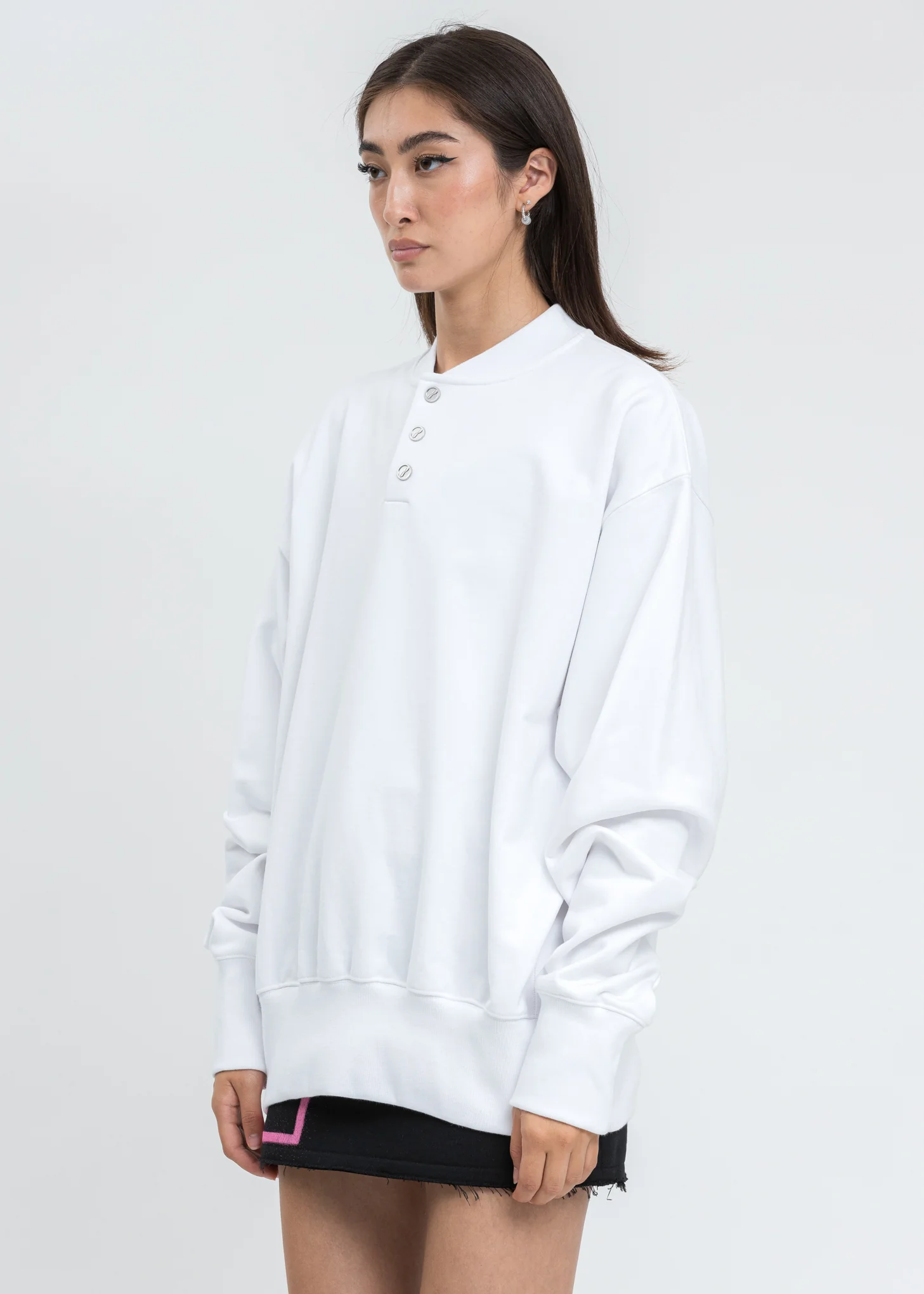 White Logo Embroidered Henley Sweater - Image 3