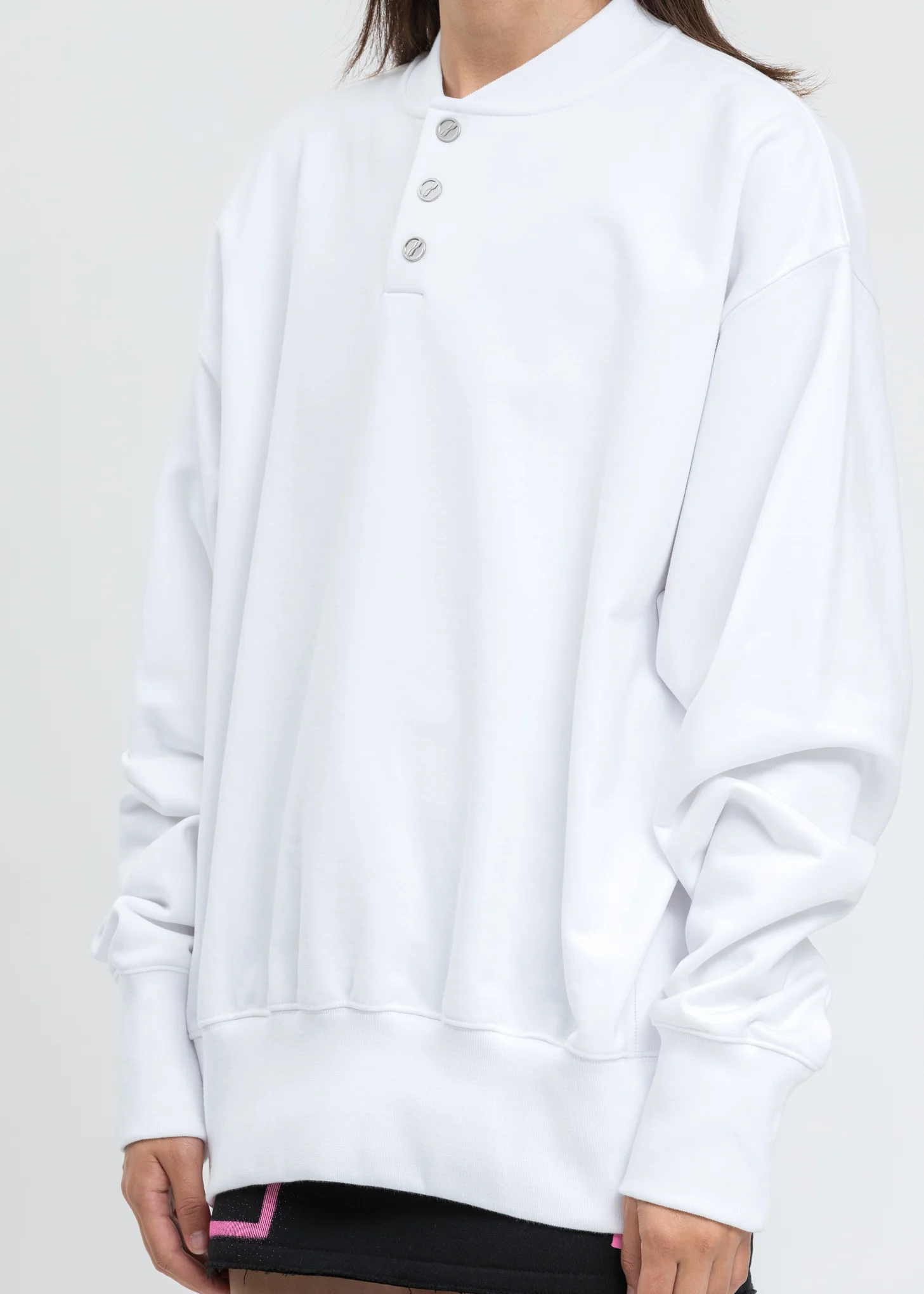 White Logo Embroidered Henley Sweater - Image 5
