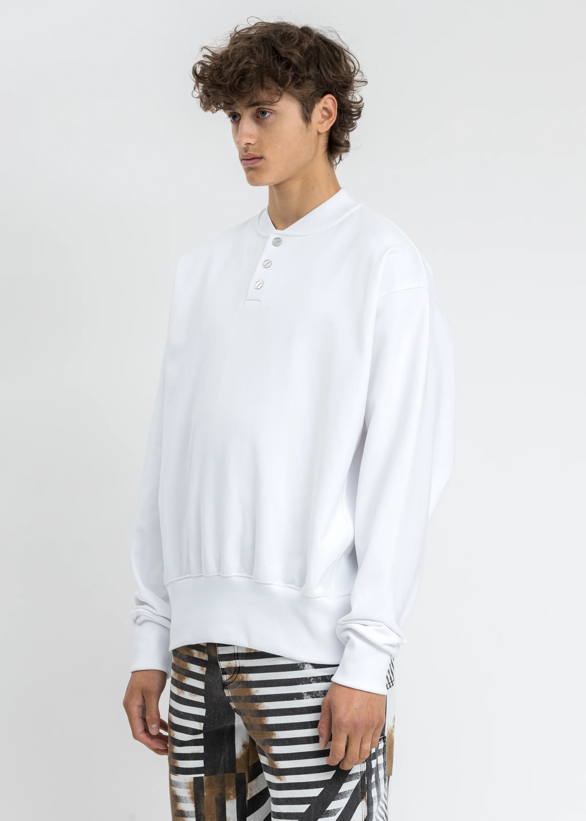 White Logo Embroidered Henley Sweater - Image 3