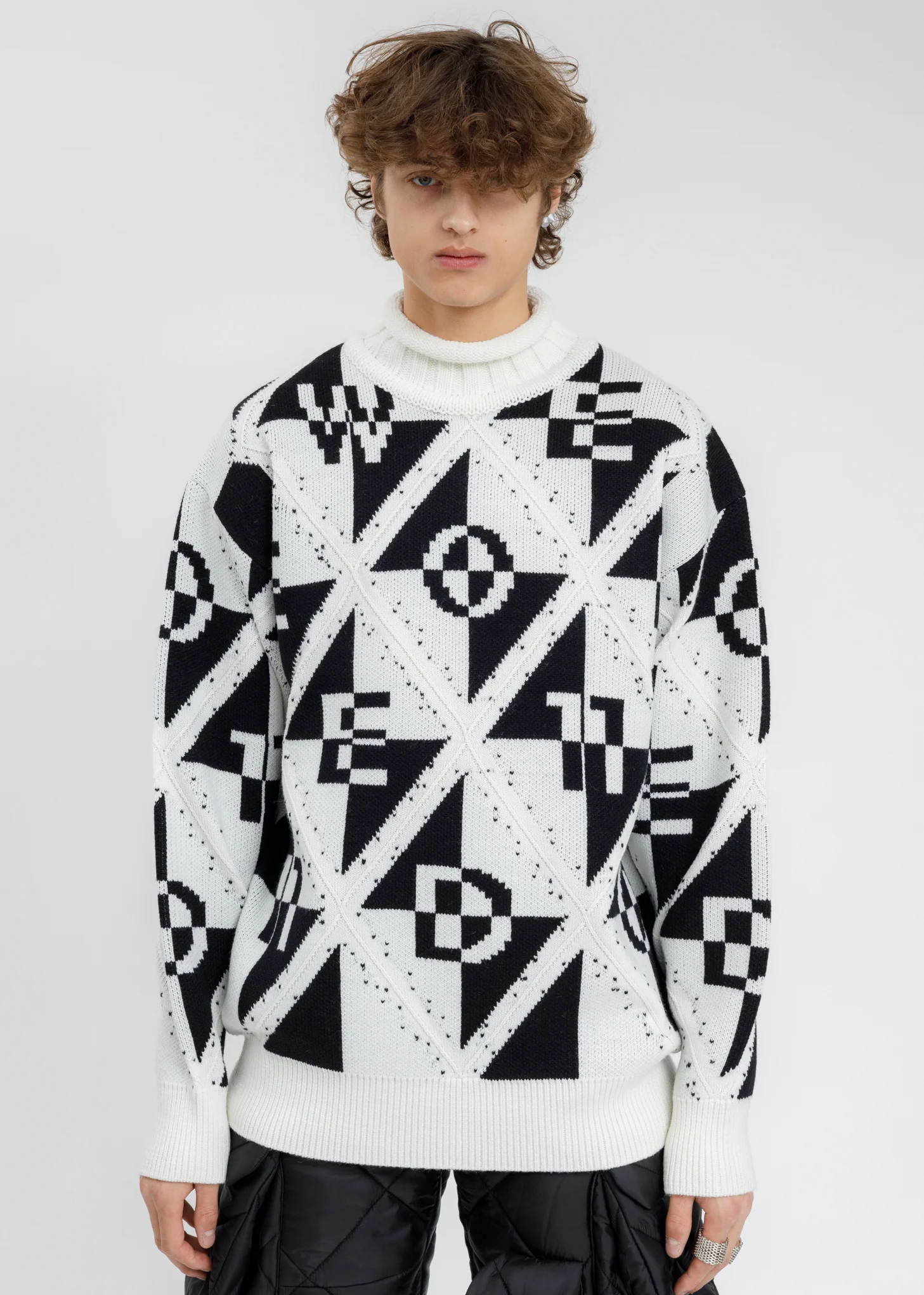 White Logo Letter Jacquard Wool Jumper