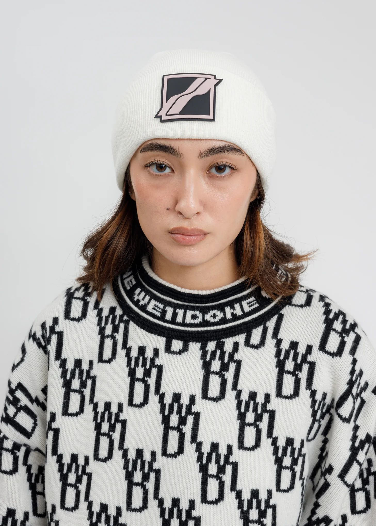White Logo Patched Wide Rib Beanie - Image 2