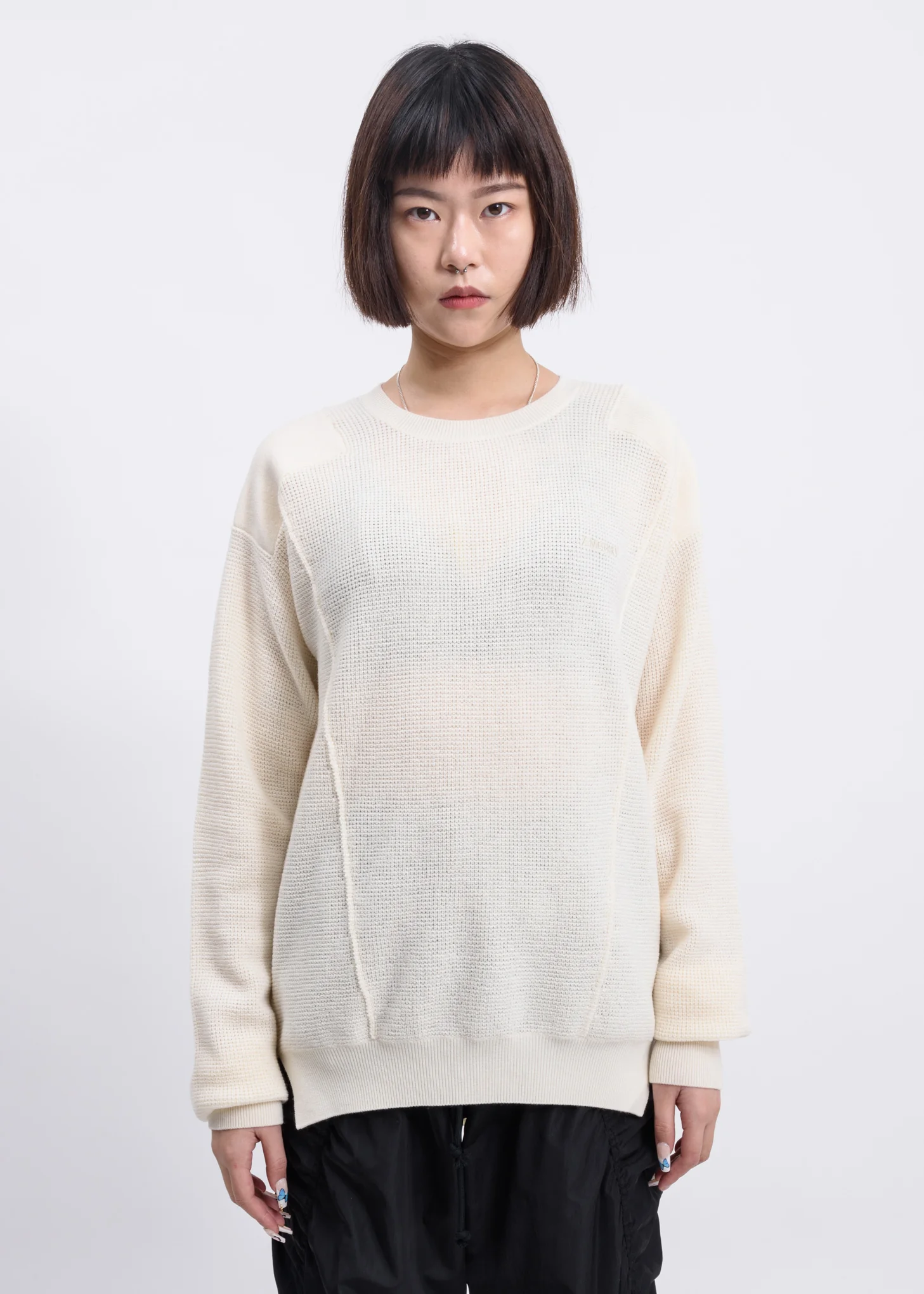 White Logo Waffle Crewneck