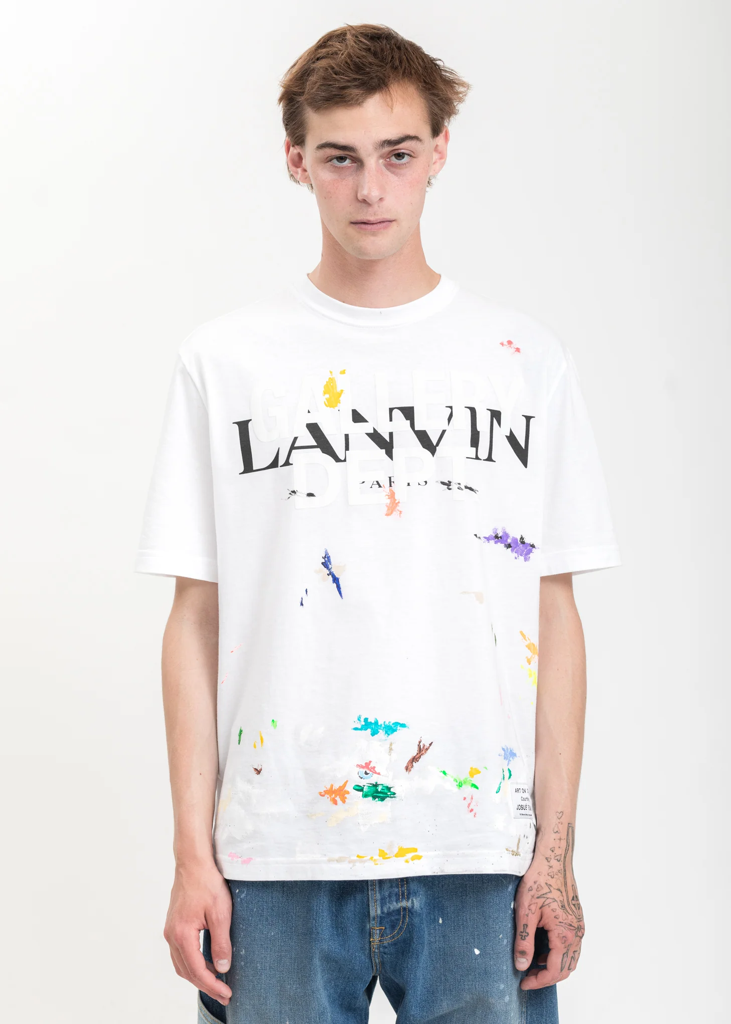 White Logos And Paint Detail T-Shirt