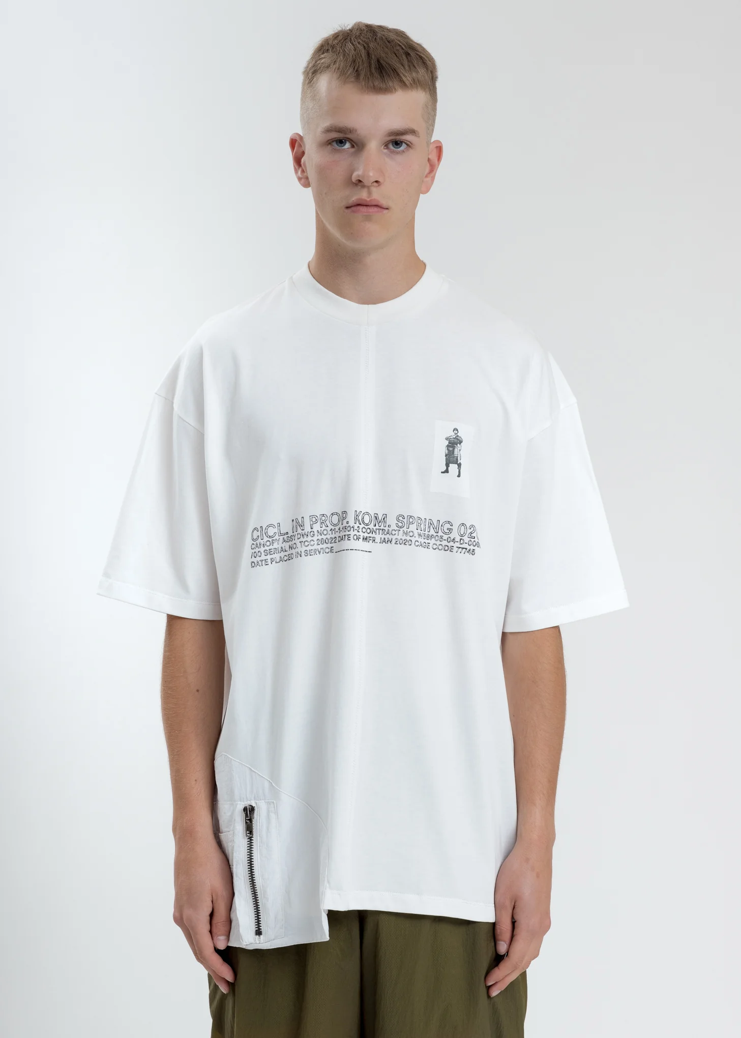 White Loose Fit T-Shirt With Nylon Pocket