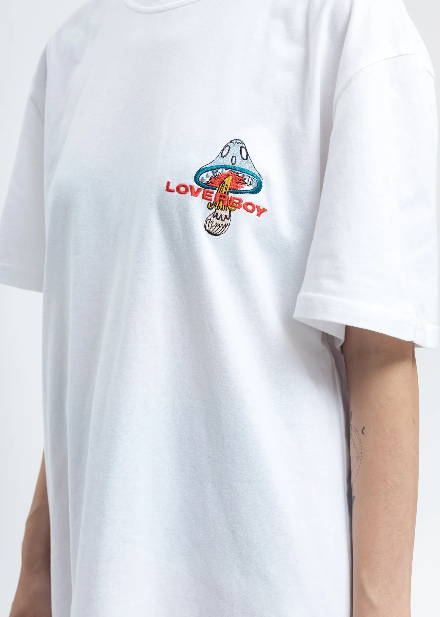 White Loverboy Art Gallery with Embroidery T-Shirt - Image 4