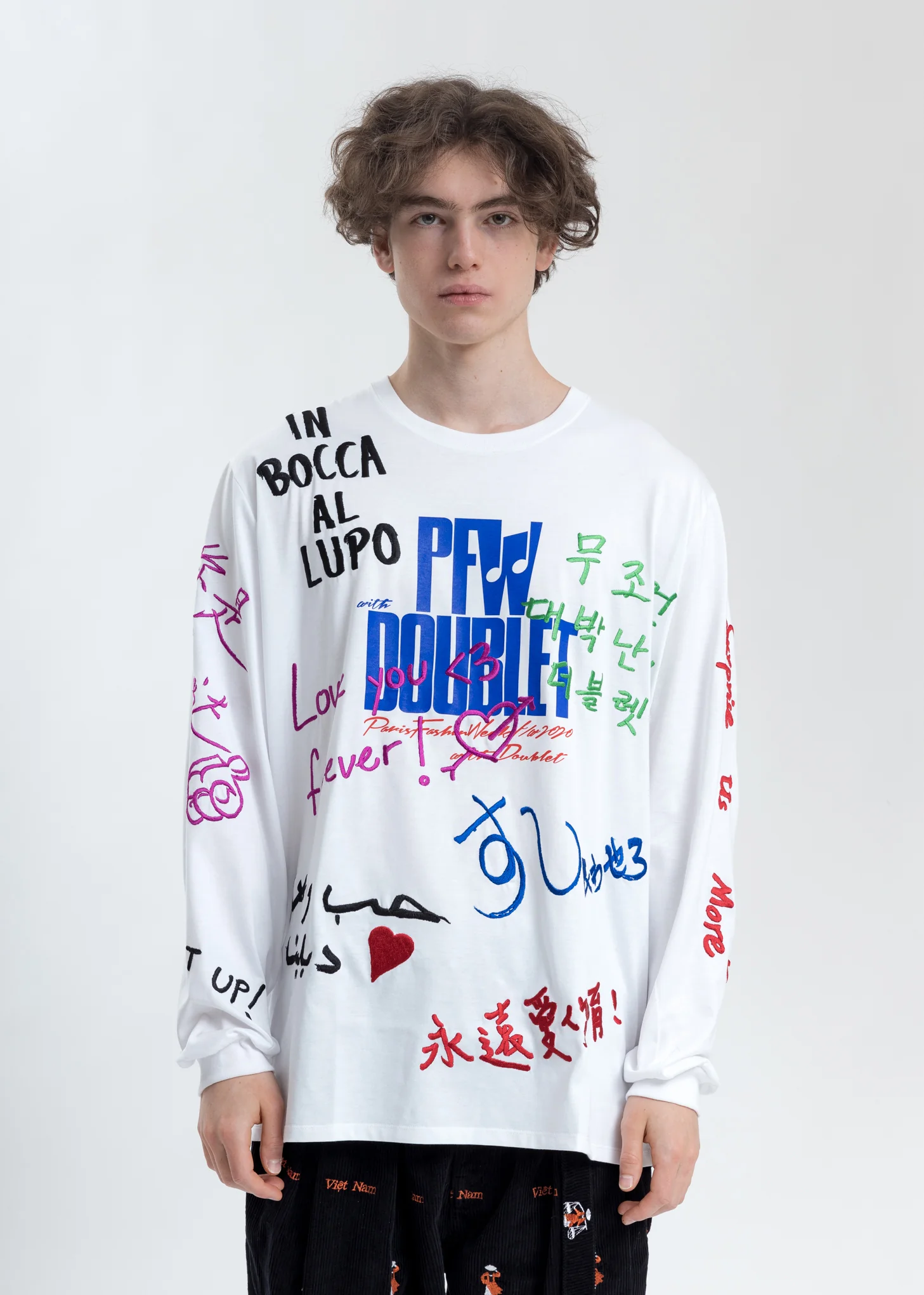 White Message Embroidery Long Sleeve