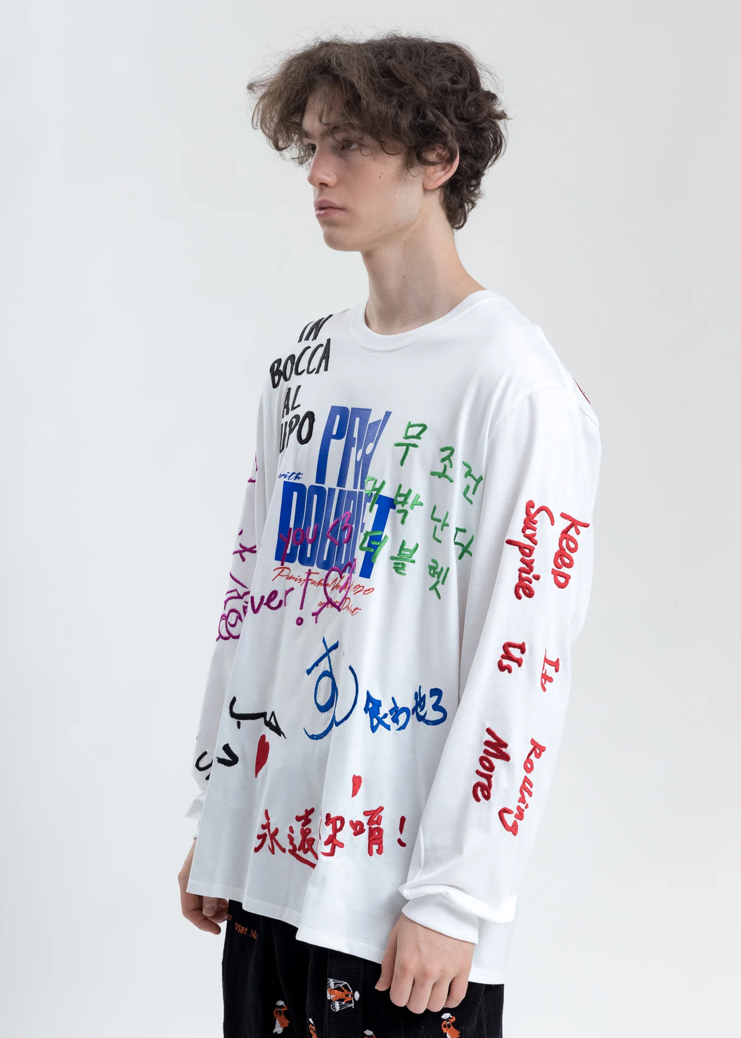 White Message Embroidery Long Sleeve - Image 3