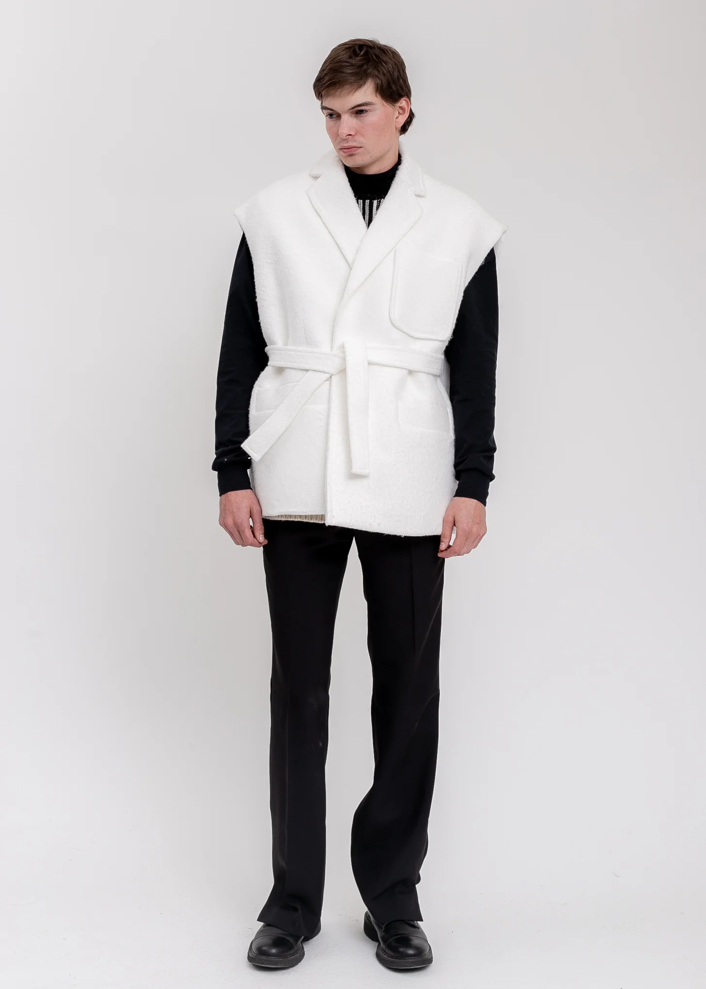 White Metal Hotfix Iron Detail Oversized Wool Vest - Image 8