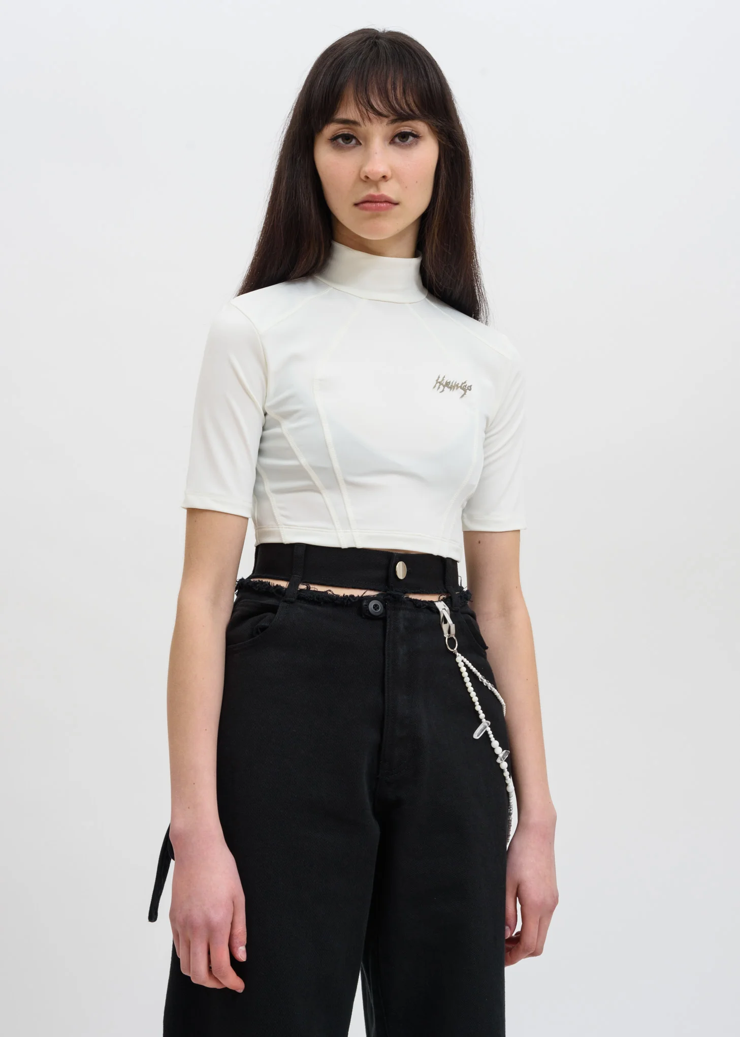 White Metal Logo Crop Top - Image 2