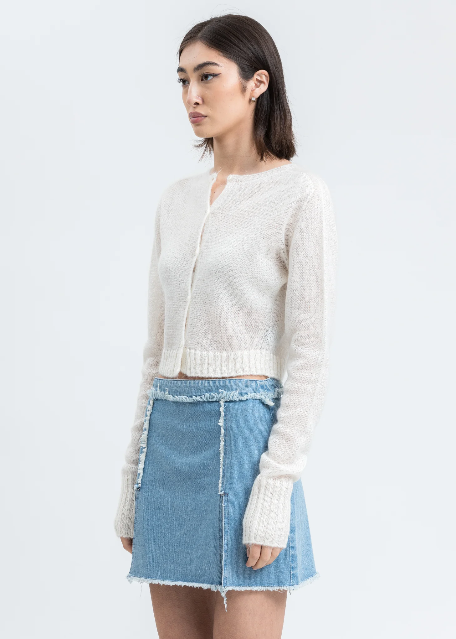 White Mohair Ribbed Cardigan - Image 3