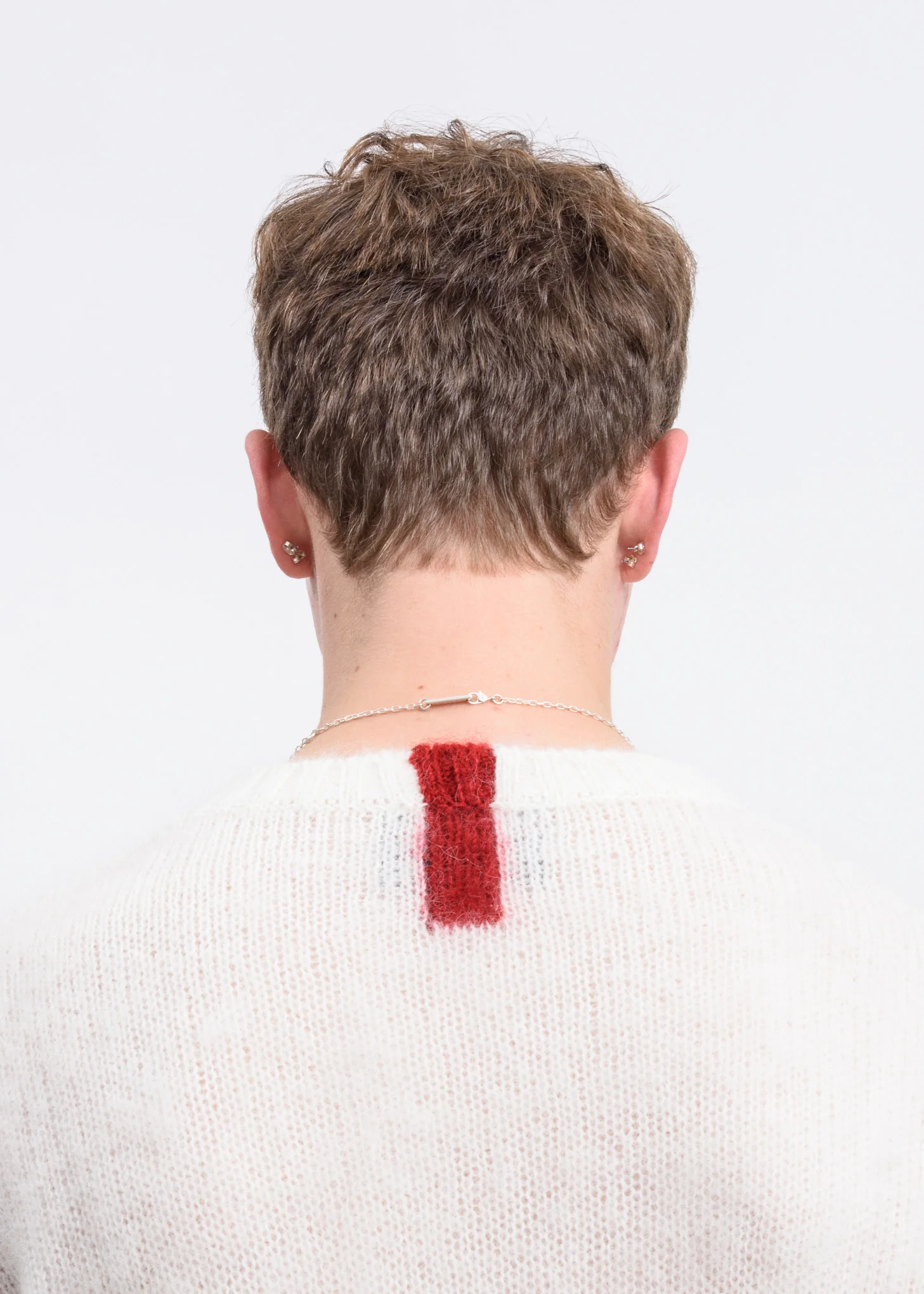 White Mohair Sweater w/ Red Colour Block - Image 4