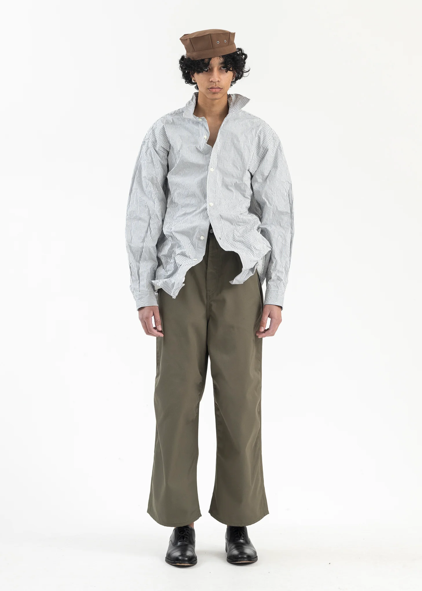 White & Navy Pinstripe Crinkled Shirt - Image 5