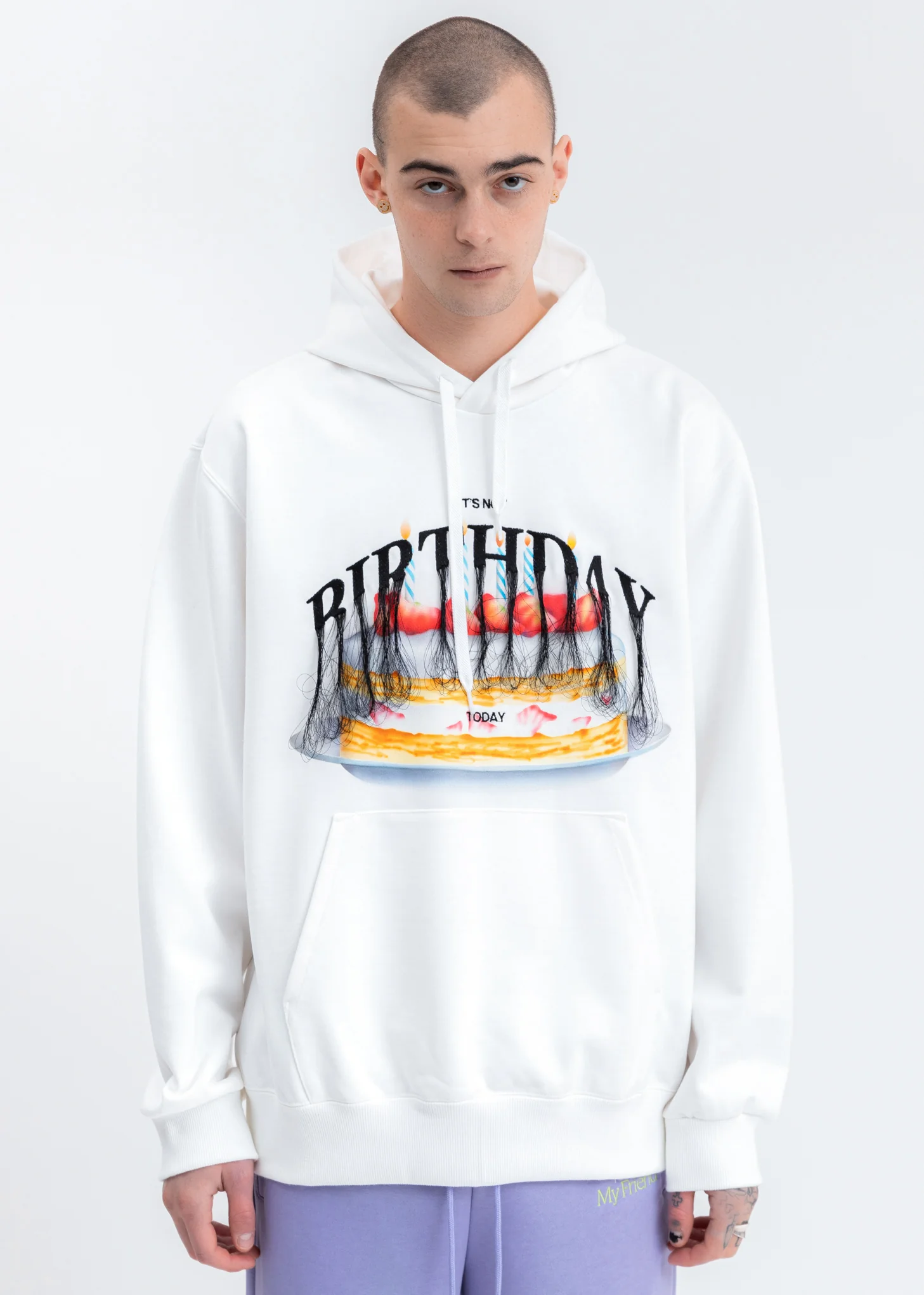 White Not Birthday Embroidery Hoodie