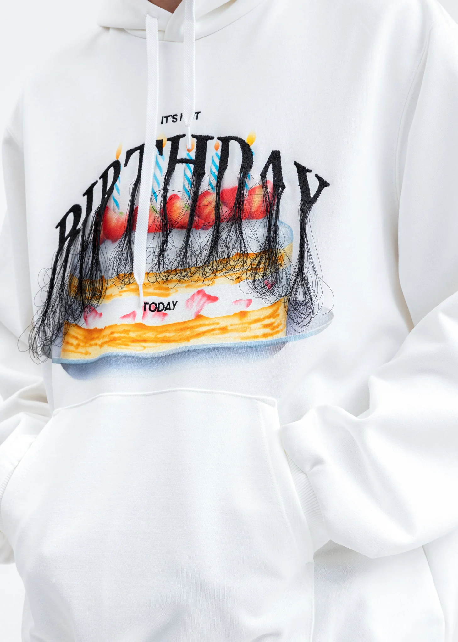 White Not Birthday Embroidery Hoodie - Image 2