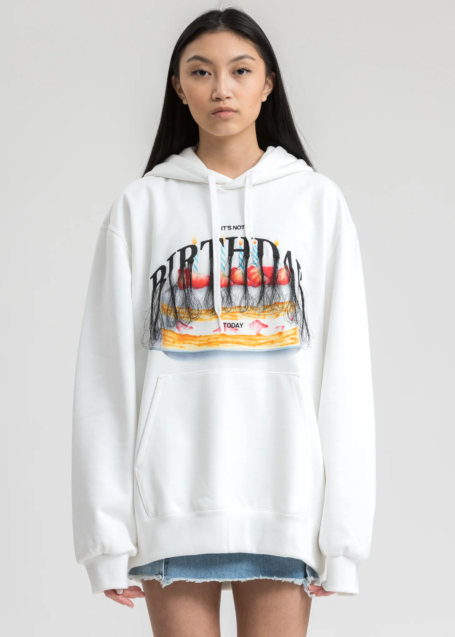 White Not Birthday Embroidery Hoodie