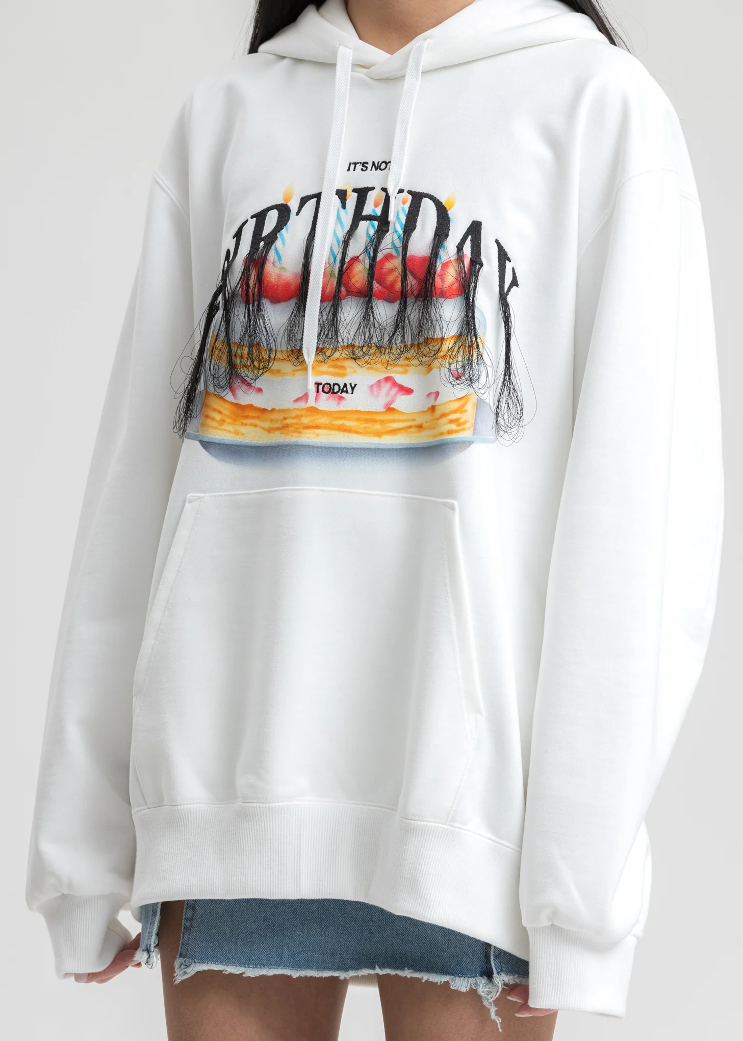 White Not Birthday Embroidery Hoodie - Image 2