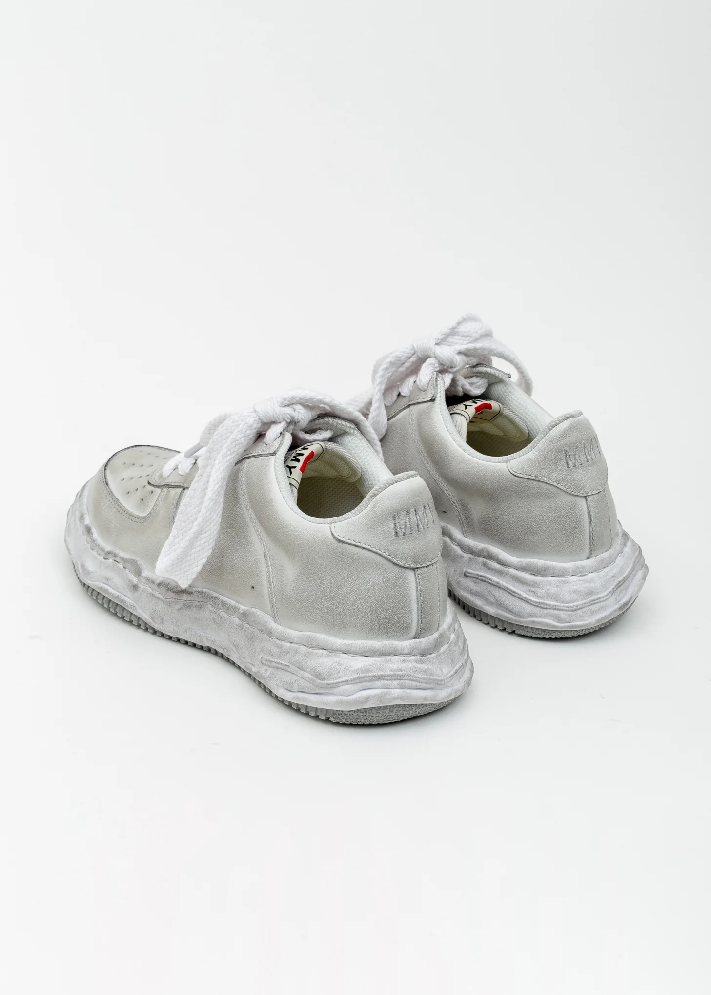 White Original Distressed Effect Sole Leather Sneaker (WAYNE LOW) - Image 3