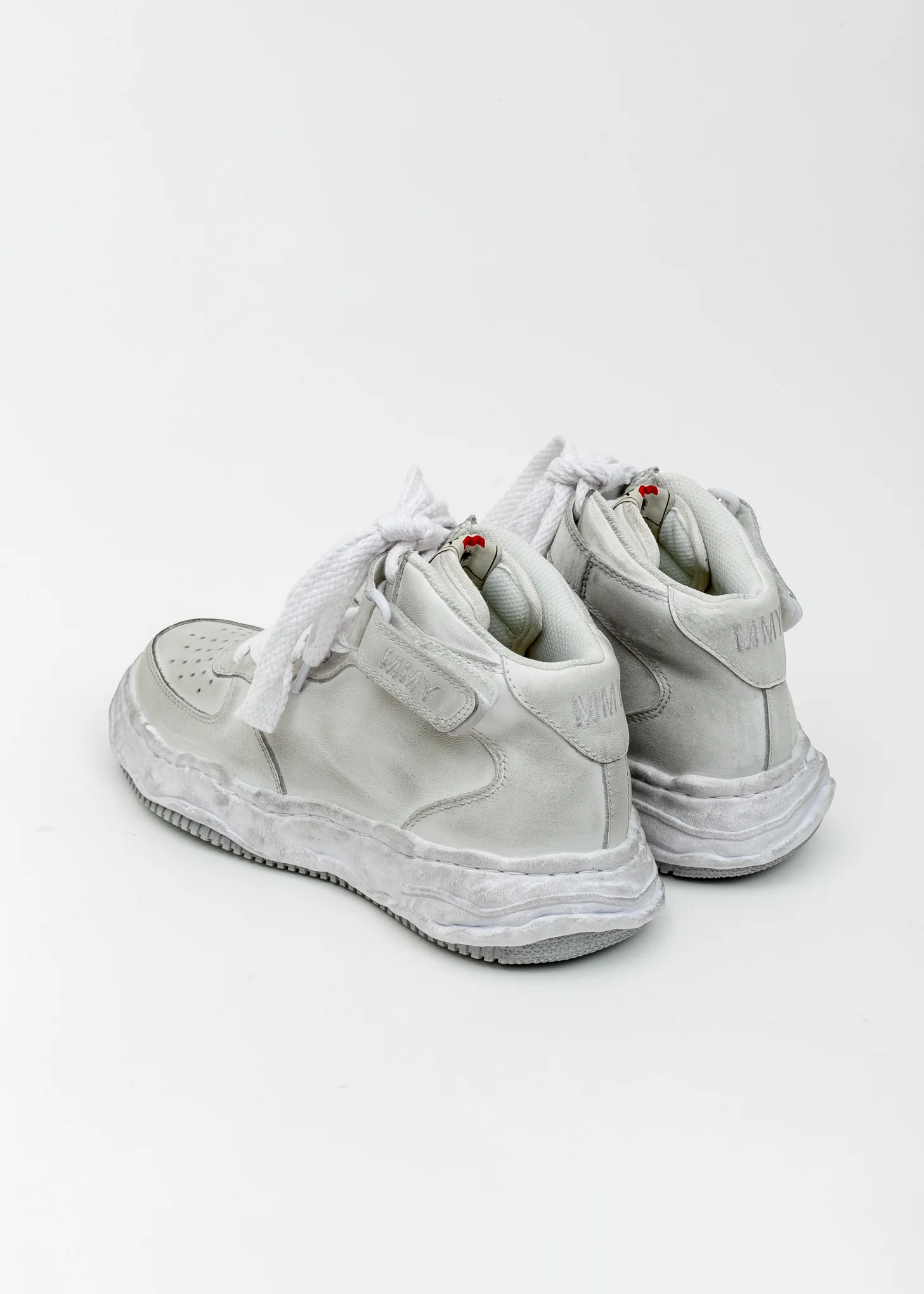 White Original Distressed Effect Sole Leather Sneaker (WAYNE HIGH) - Image 2