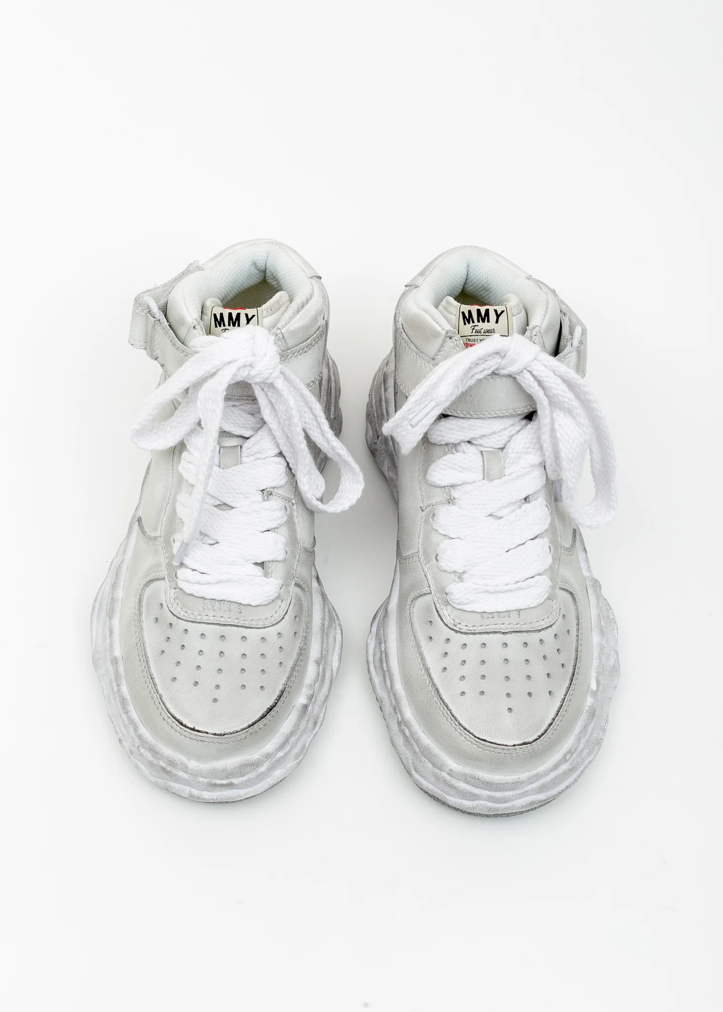 White Original Distressed Effect Sole Leather Sneaker (WAYNE HIGH) - Image 3