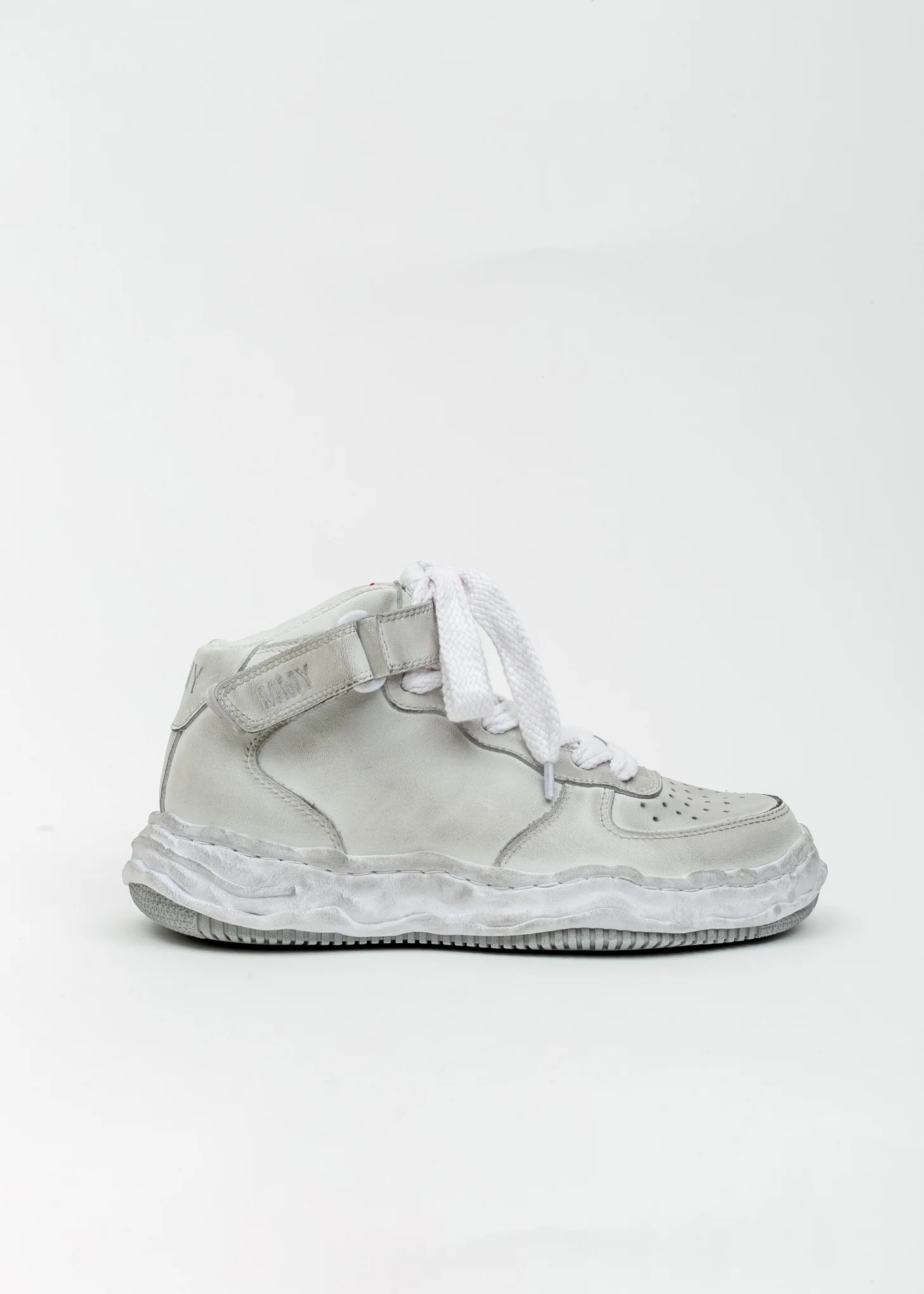 White Original Distressed Effect Sole Leather Sneaker (WAYNE HIGH) - Image 5