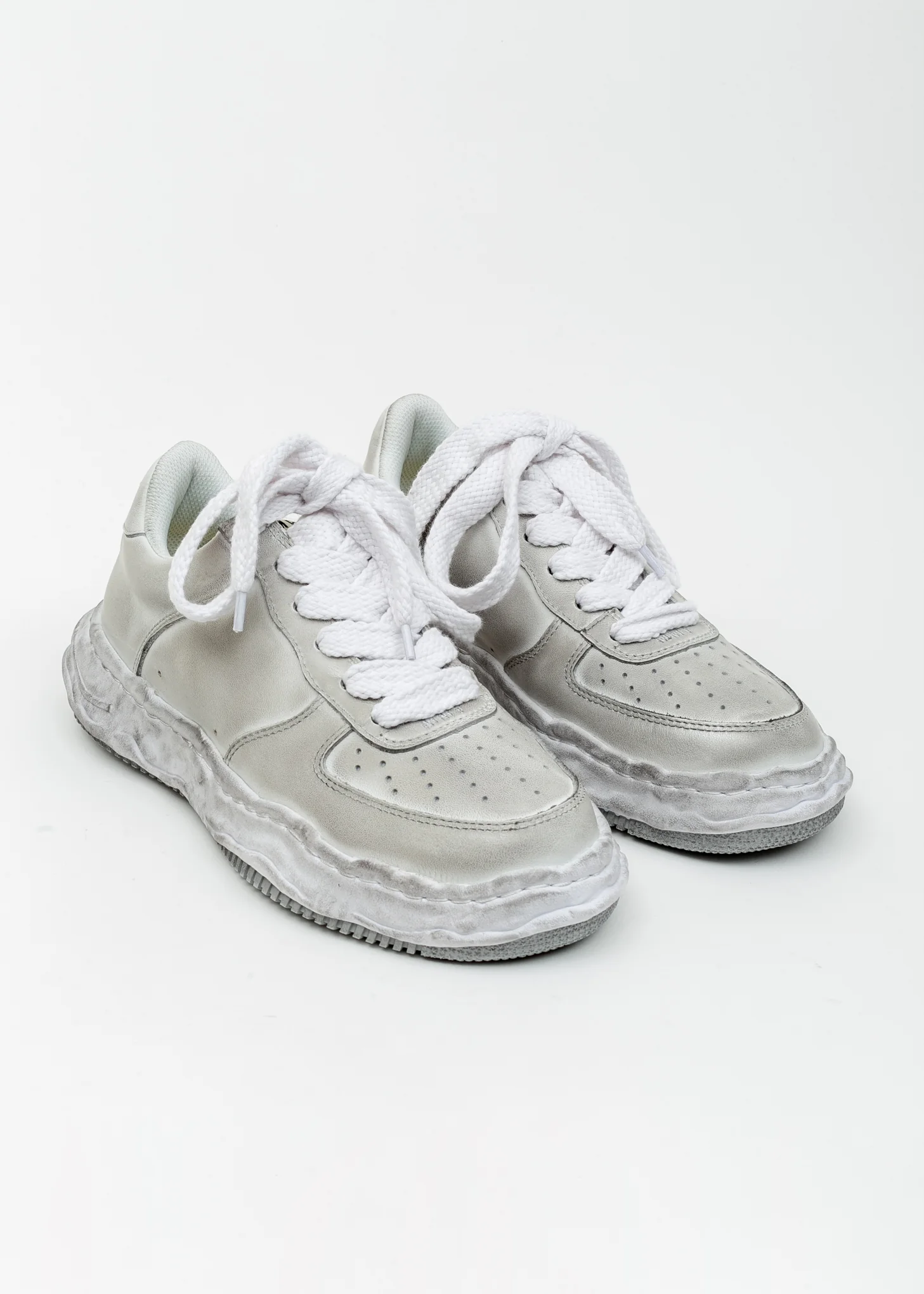 White Original Distressed Effect Sole Leather Sneaker (WAYNE LOW)