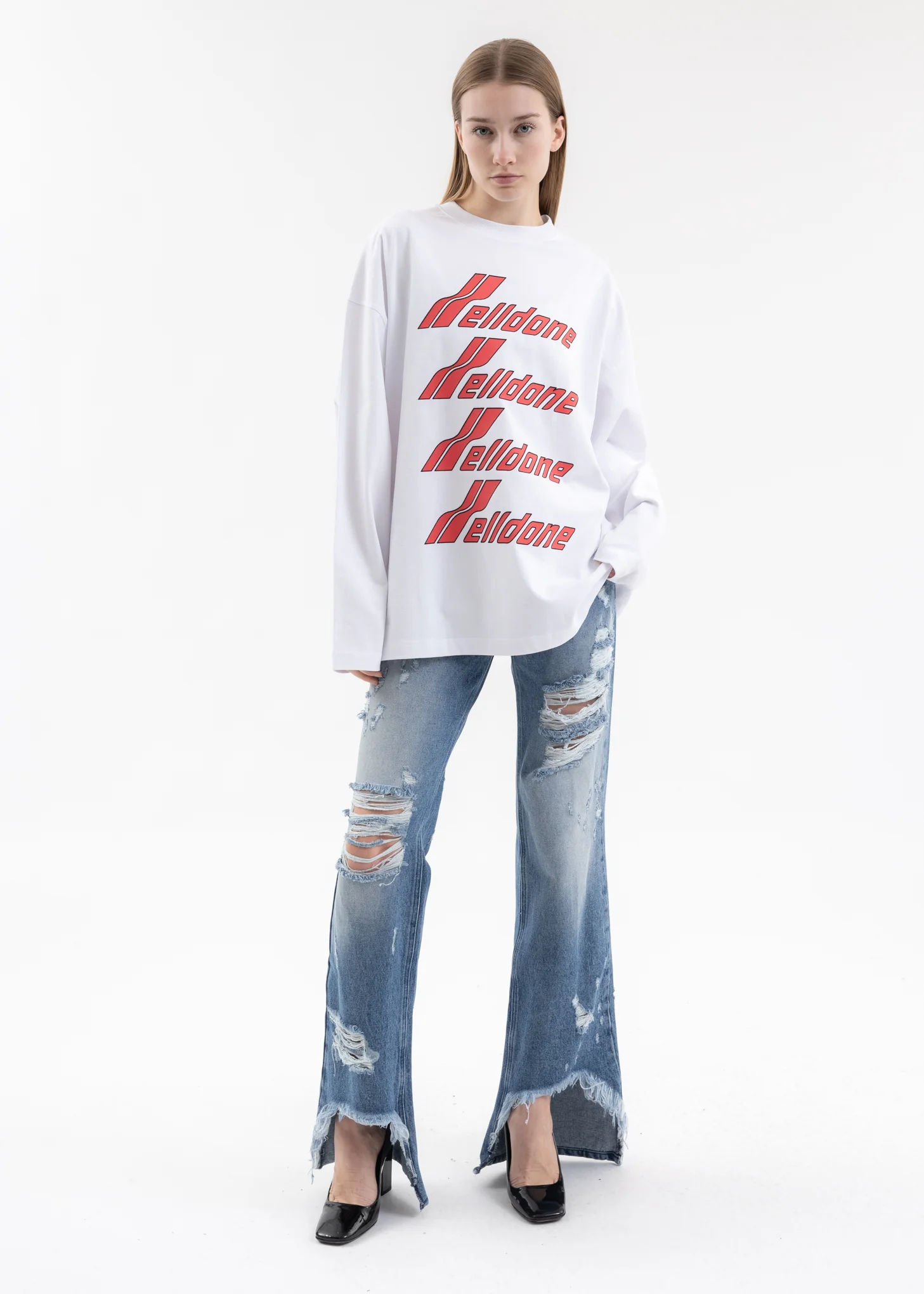 WHITE OUTLINE LOGO LONG-SLEEVED T-SHIRT - Image 5