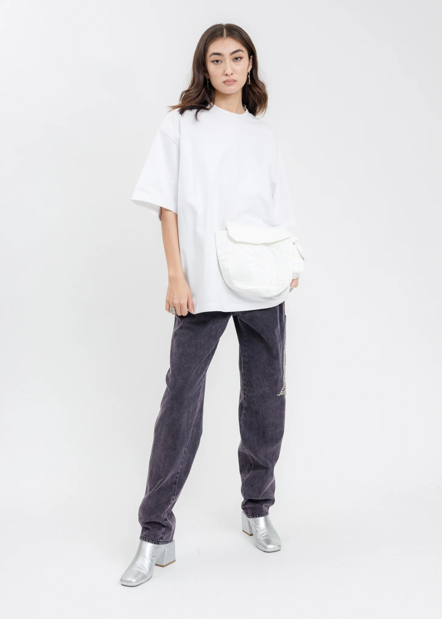 White Oversize Cargo Pocket T-Shirt - Image 6