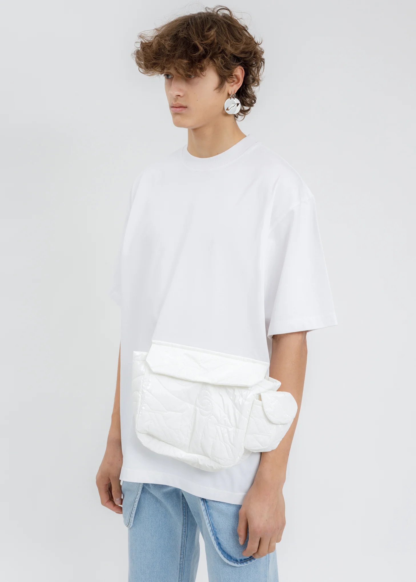 White Oversize Cargo Pocket T-Shirt - Image 2