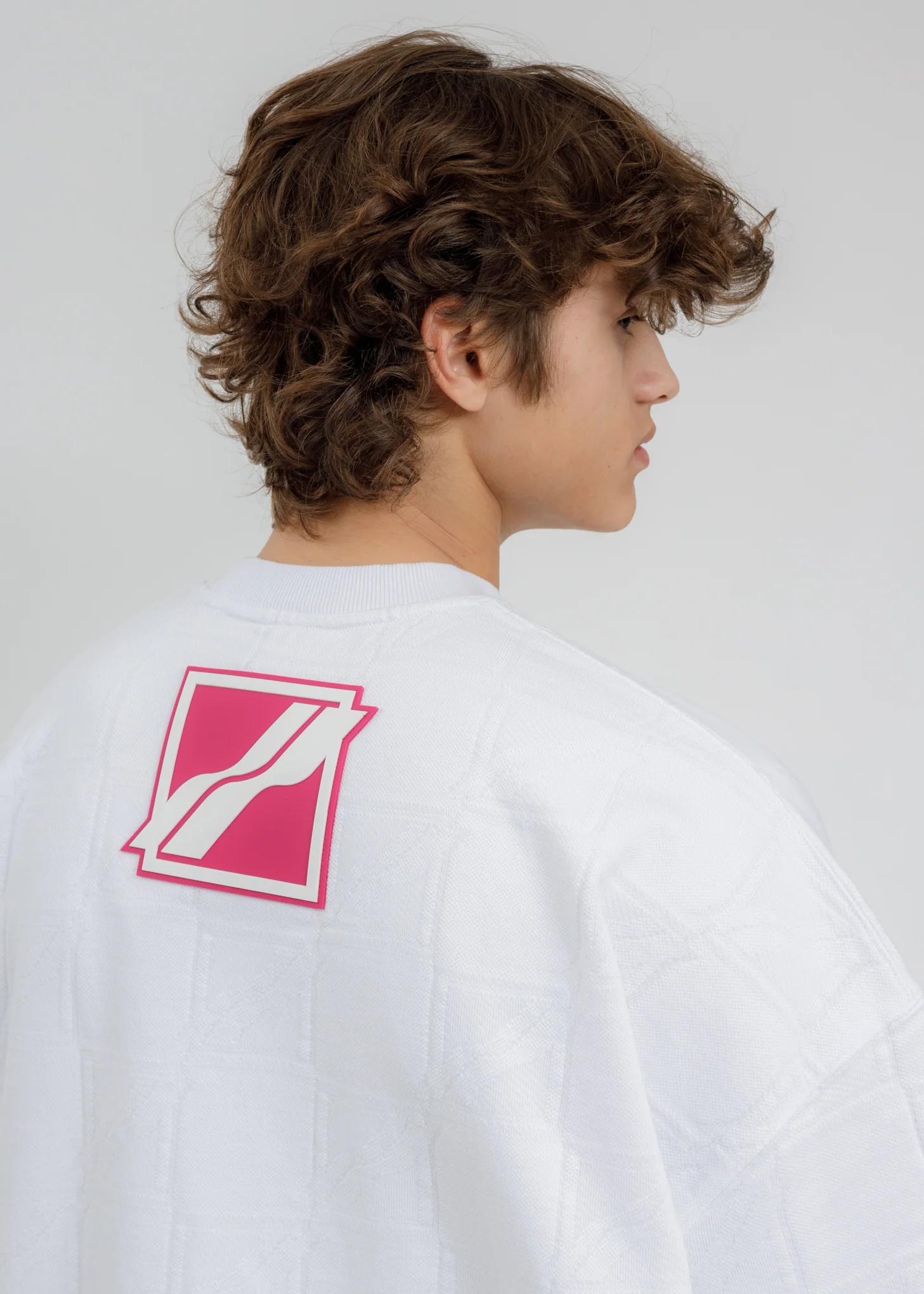 White Oversized All Over Jacquard Zurry T-Shirt - Image 2