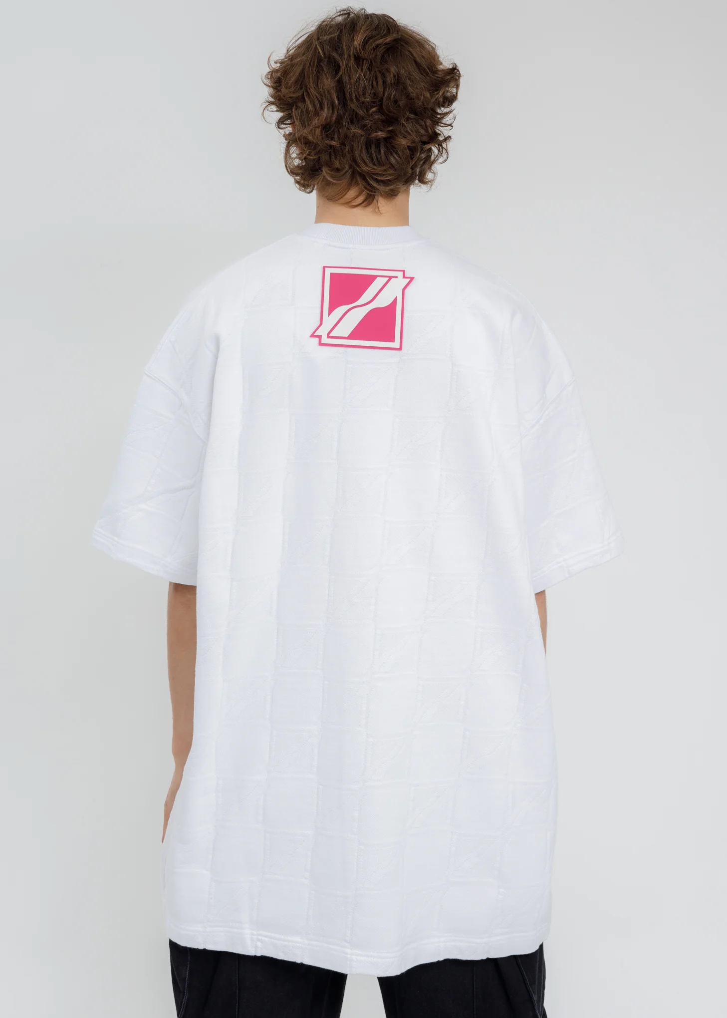 White Oversized All Over Jacquard Zurry T-Shirt - Image 4