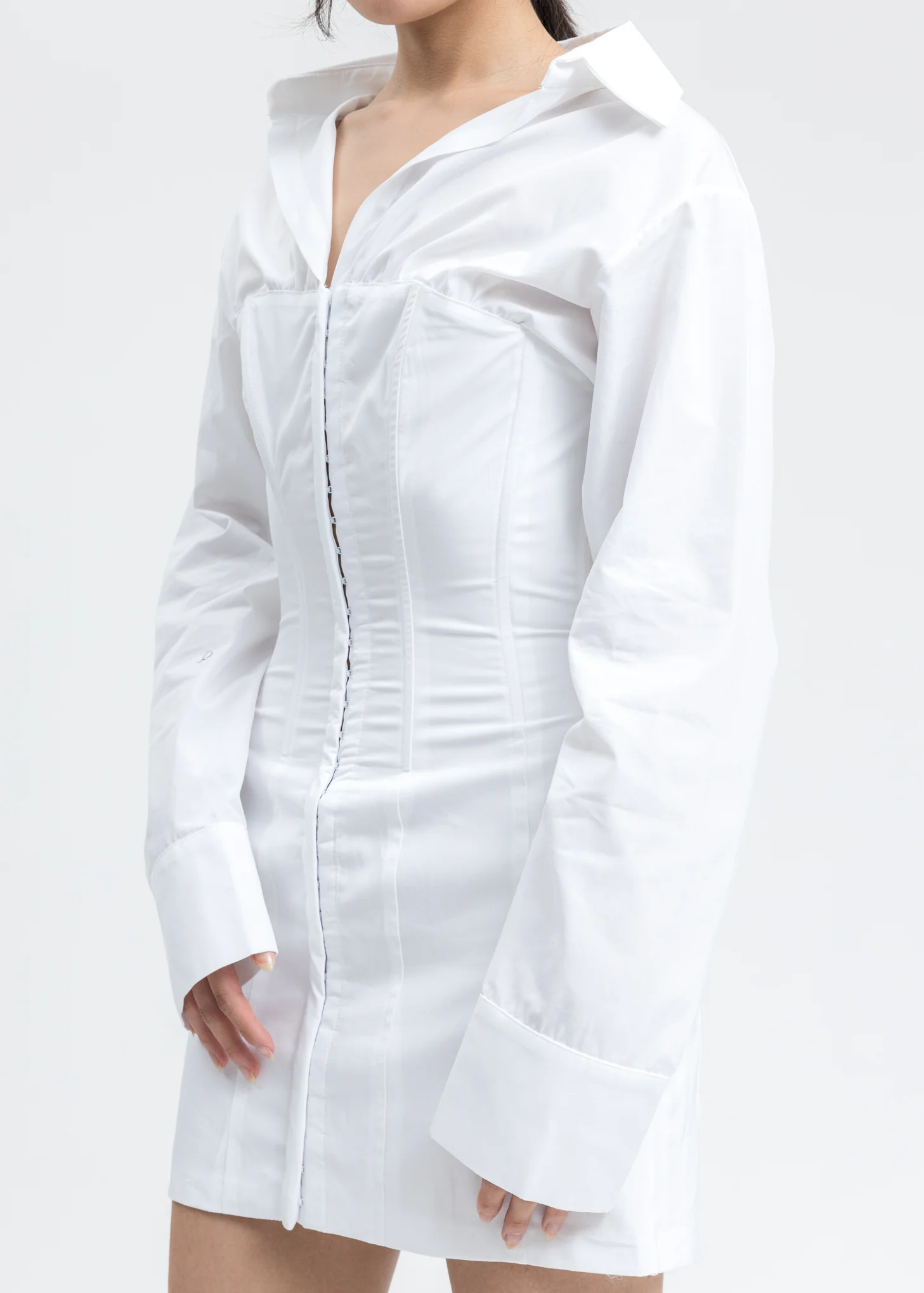 White Oversized Shirting Corset Dress - Image 3