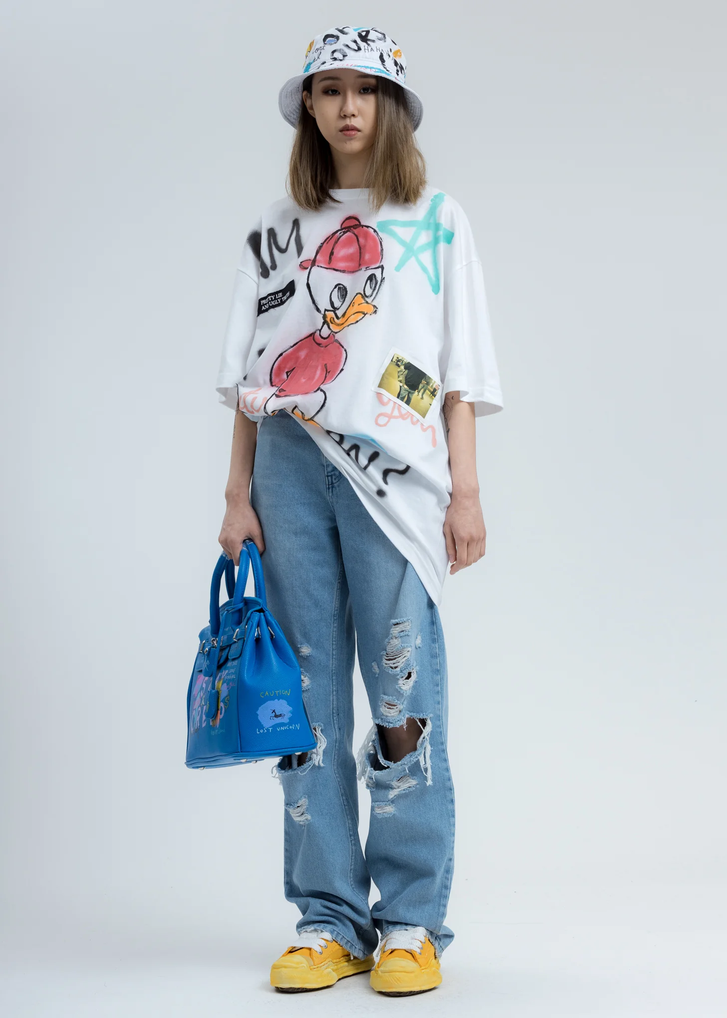 White Paint Bucket Hat - Image 5