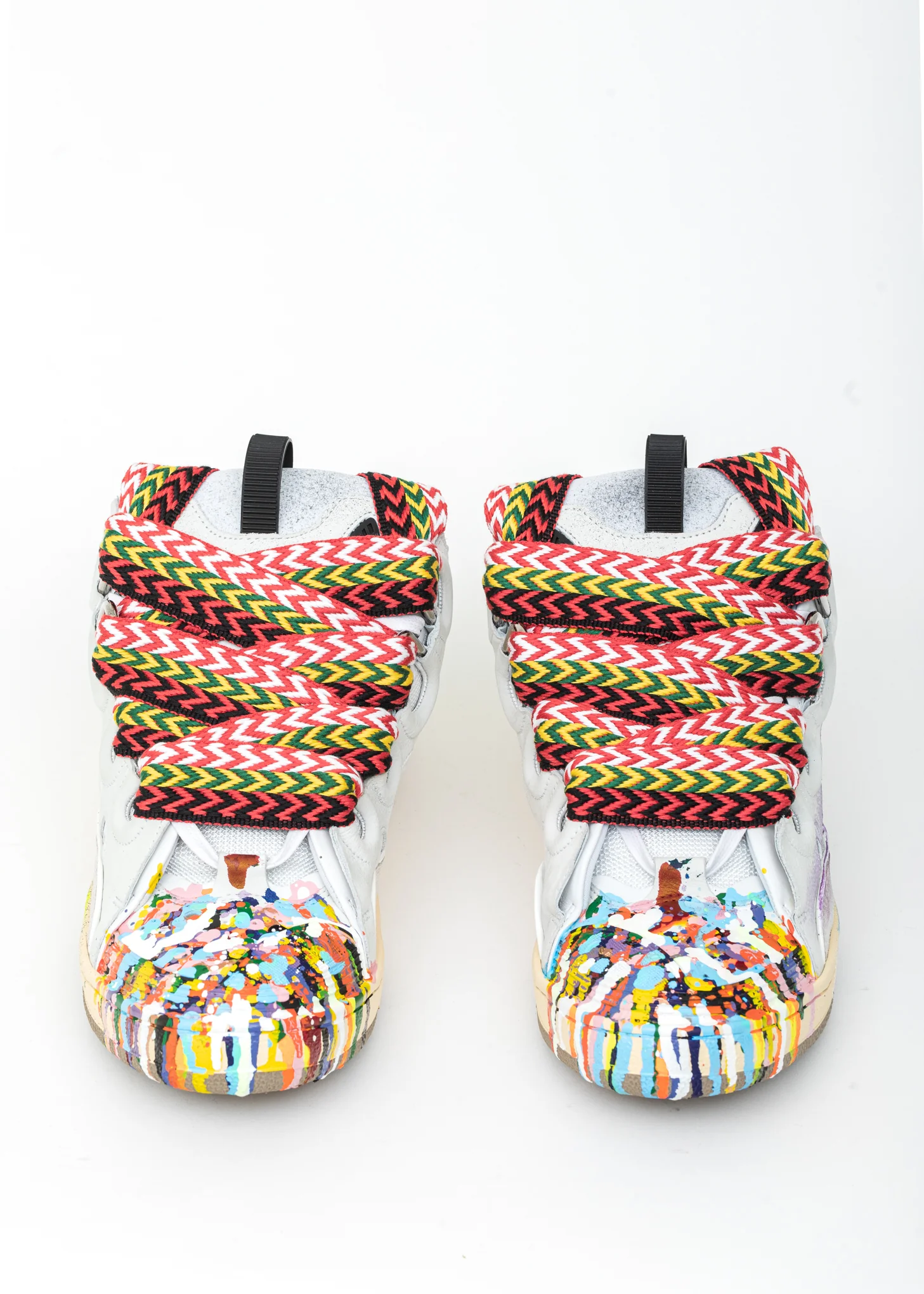 White Painted Leather Curb Sneaker