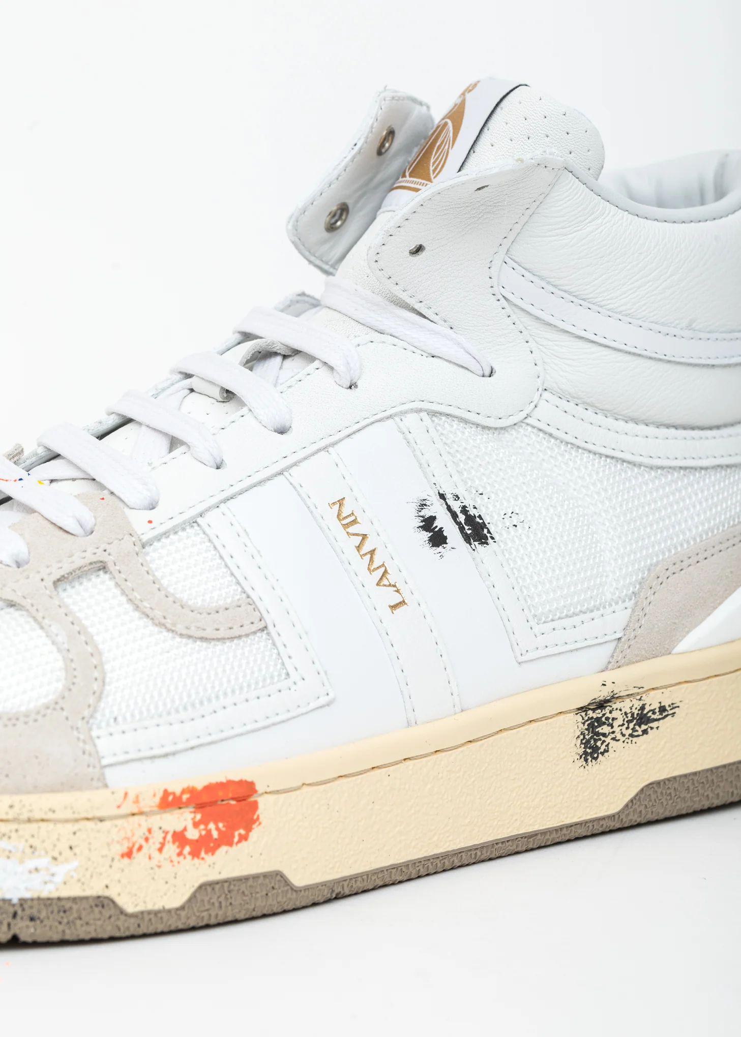 White Painted Mesh Clay High Top Sneaker - Image 7