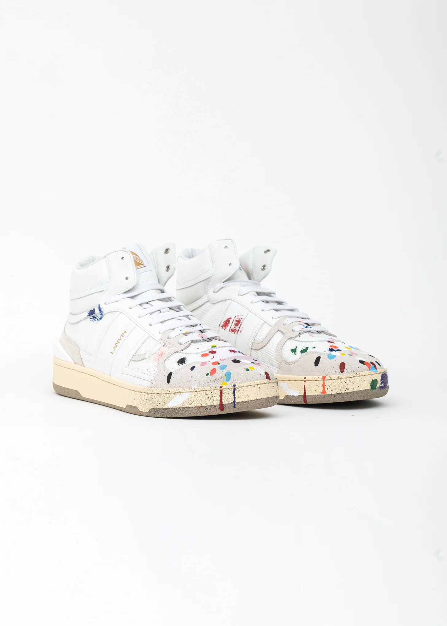 White Painted Mesh Clay High Top Sneaker