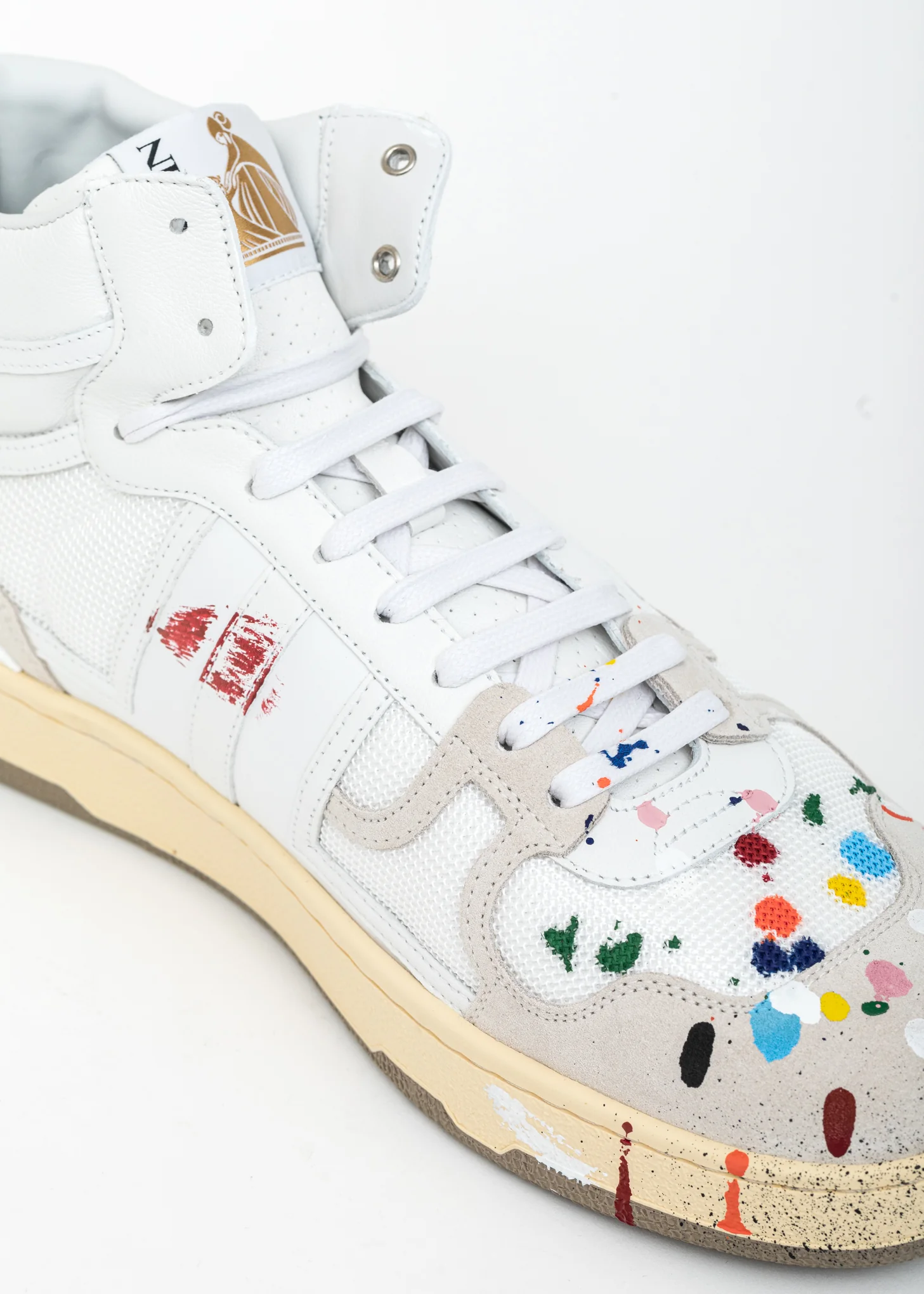 White Painted Mesh Clay High Top Sneaker - Image 8